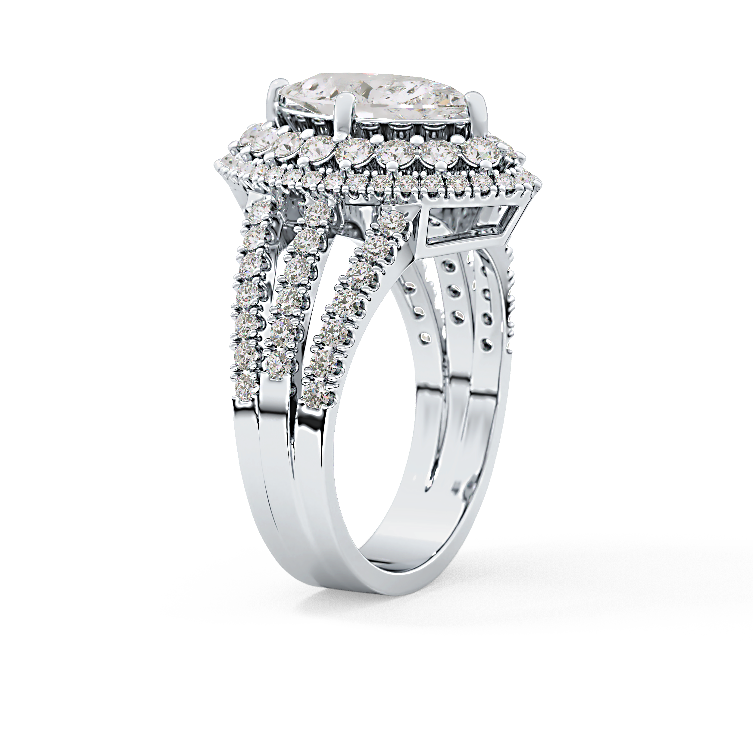 Marquise Double Halo & Split Shank Pave Lab Grown Diamond Engagement Ring