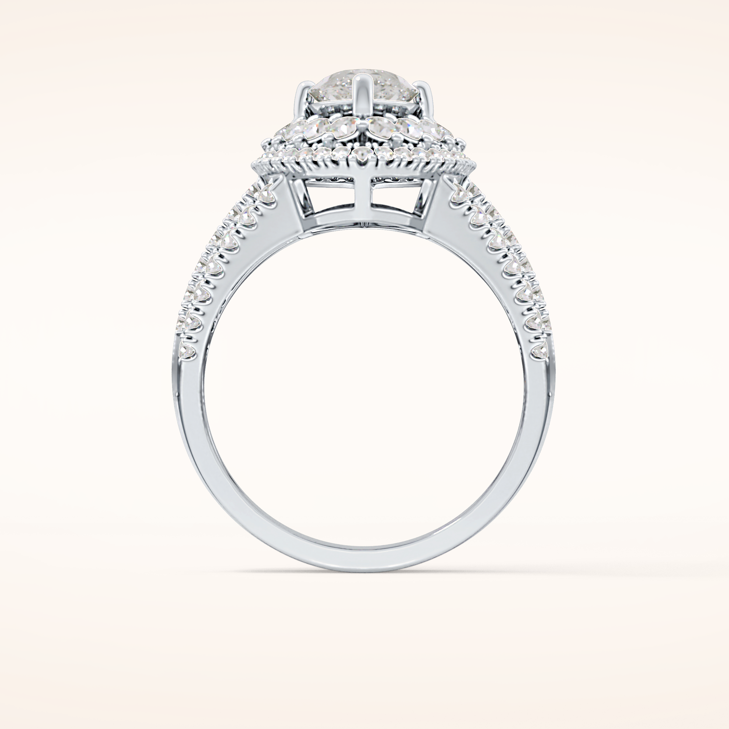1.5 CT Marquise Shaped Double Halo, Pave & Split Shank Moissanite Engagement Ring