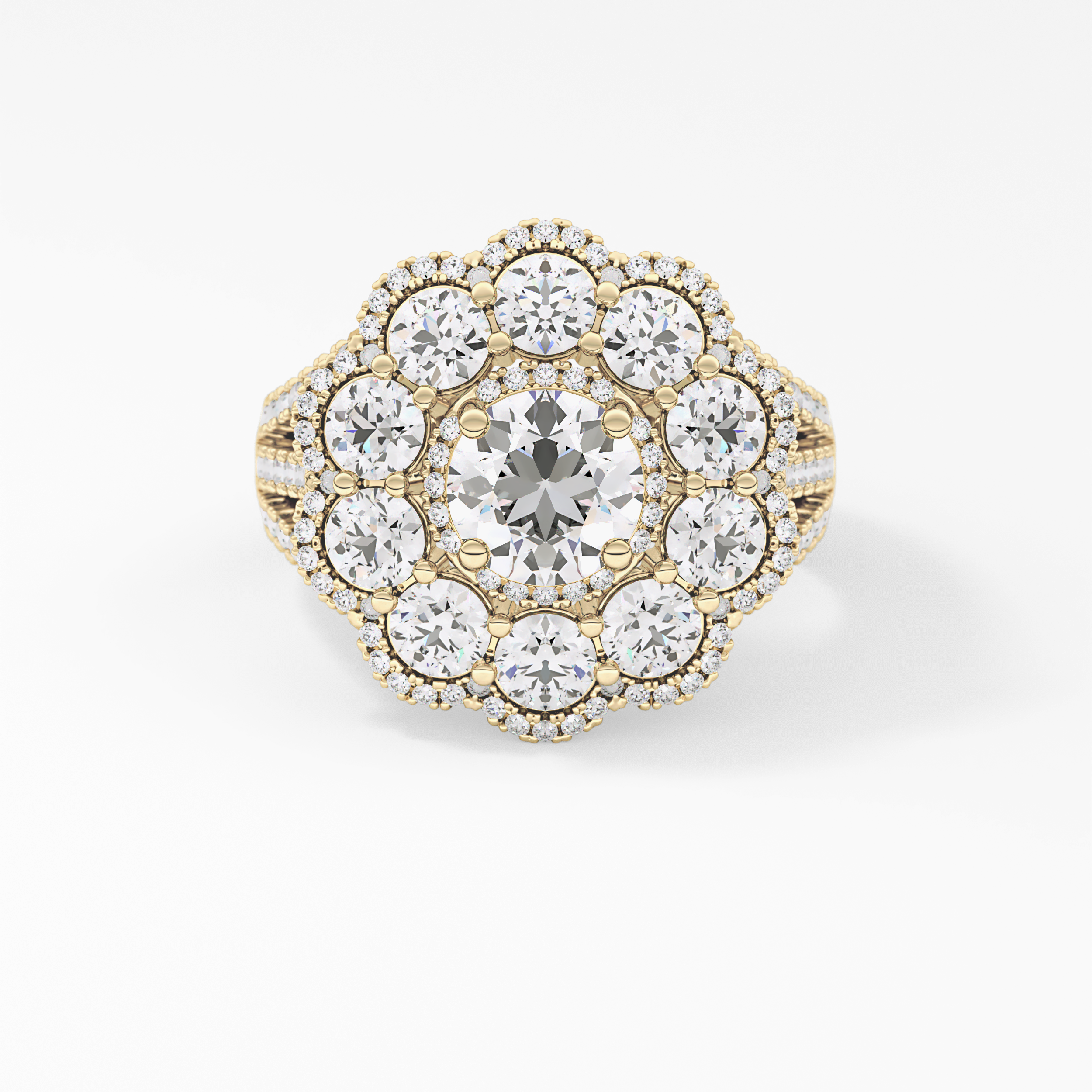 Round Halo & Split Shank Pave Lab Grown Diamond Engagement Ring