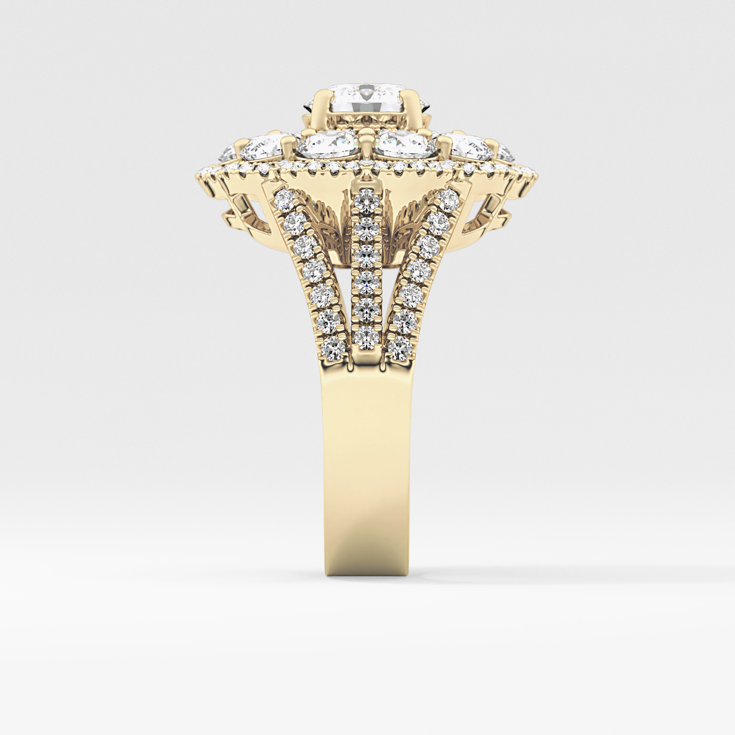 Round Halo & Split Shank Pave Lab Grown Diamond Engagement Ring
