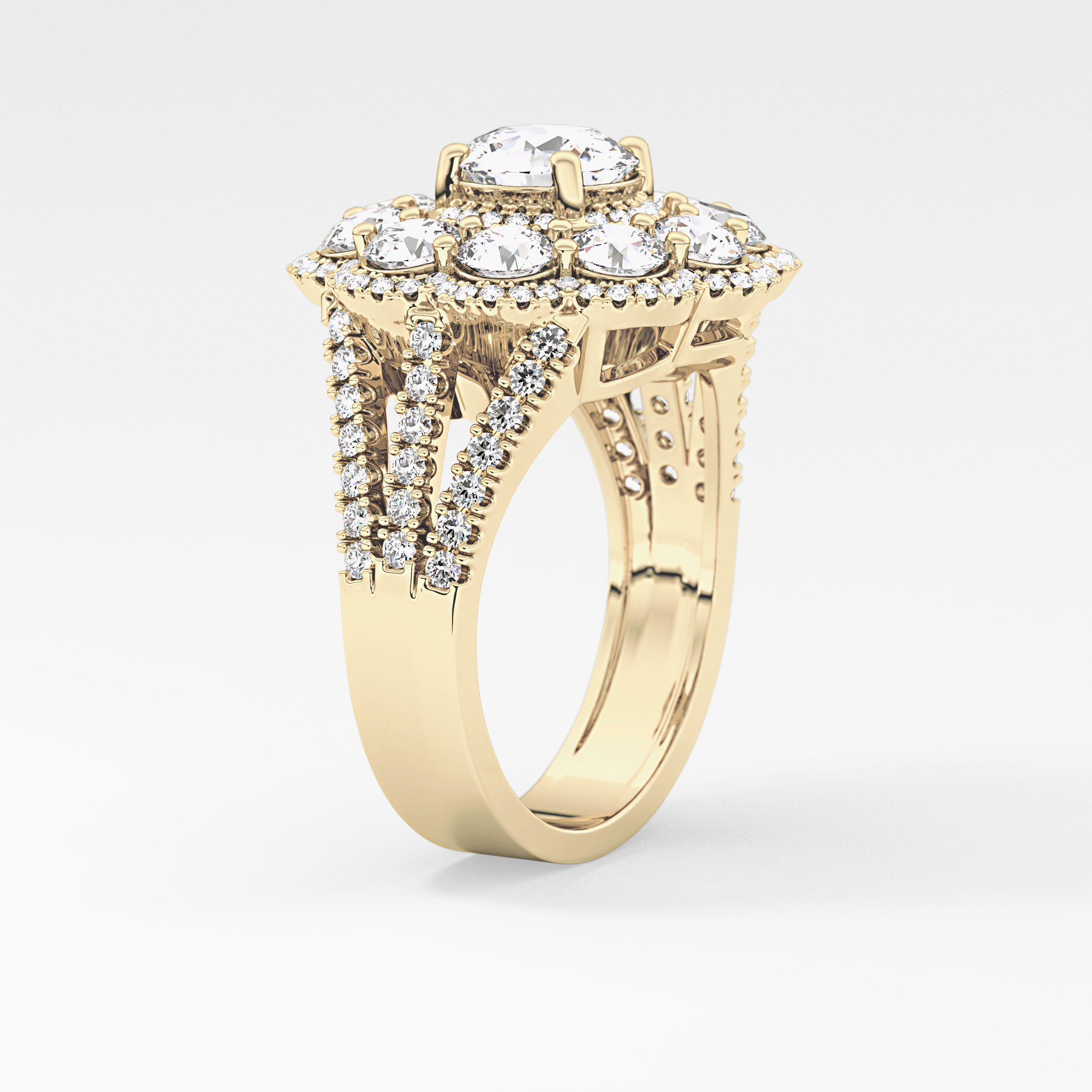 Round Halo & Split Shank Pave Lab Grown Diamond Engagement Ring