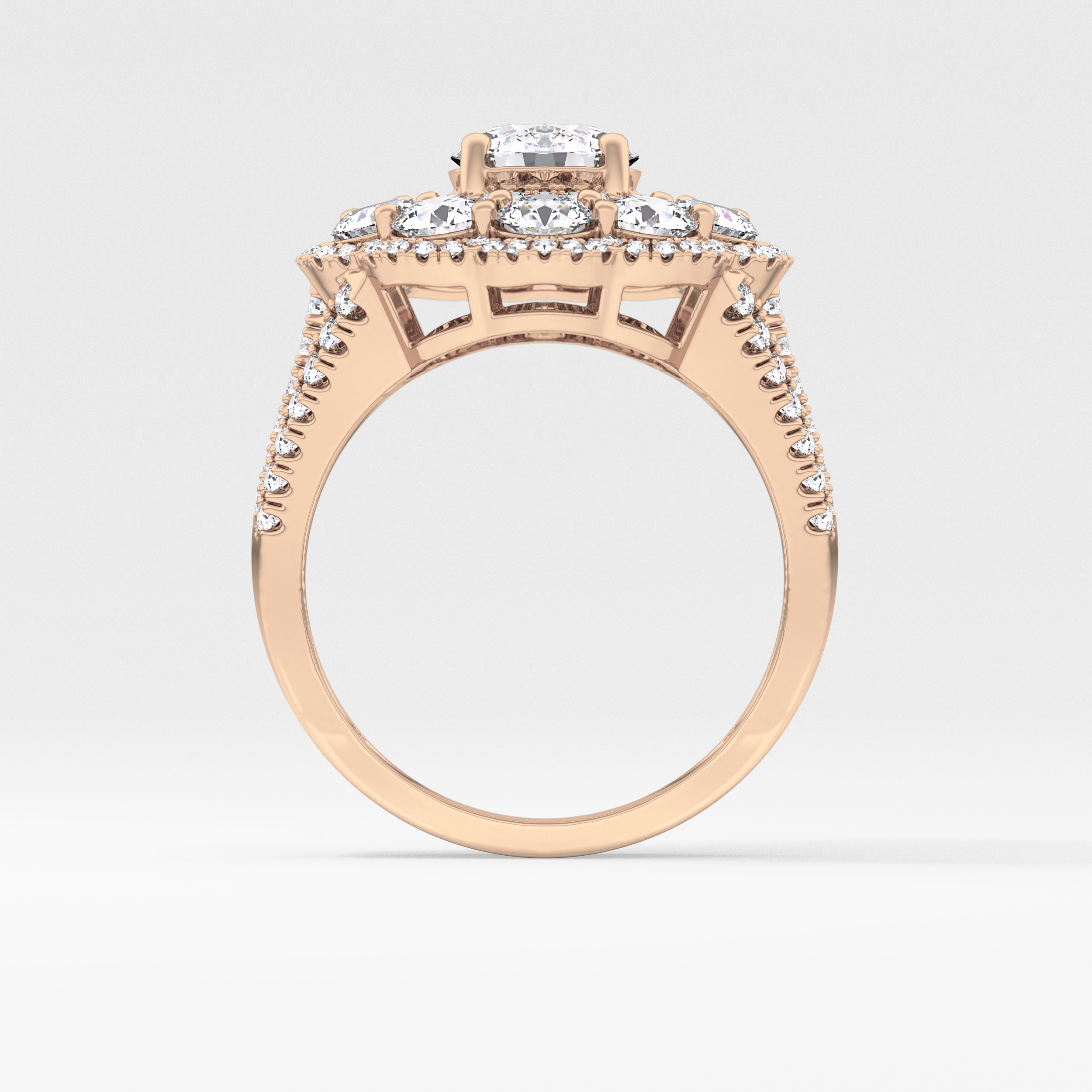 Round Halo & Split Shank Pave Lab Grown Diamond Engagement Ring