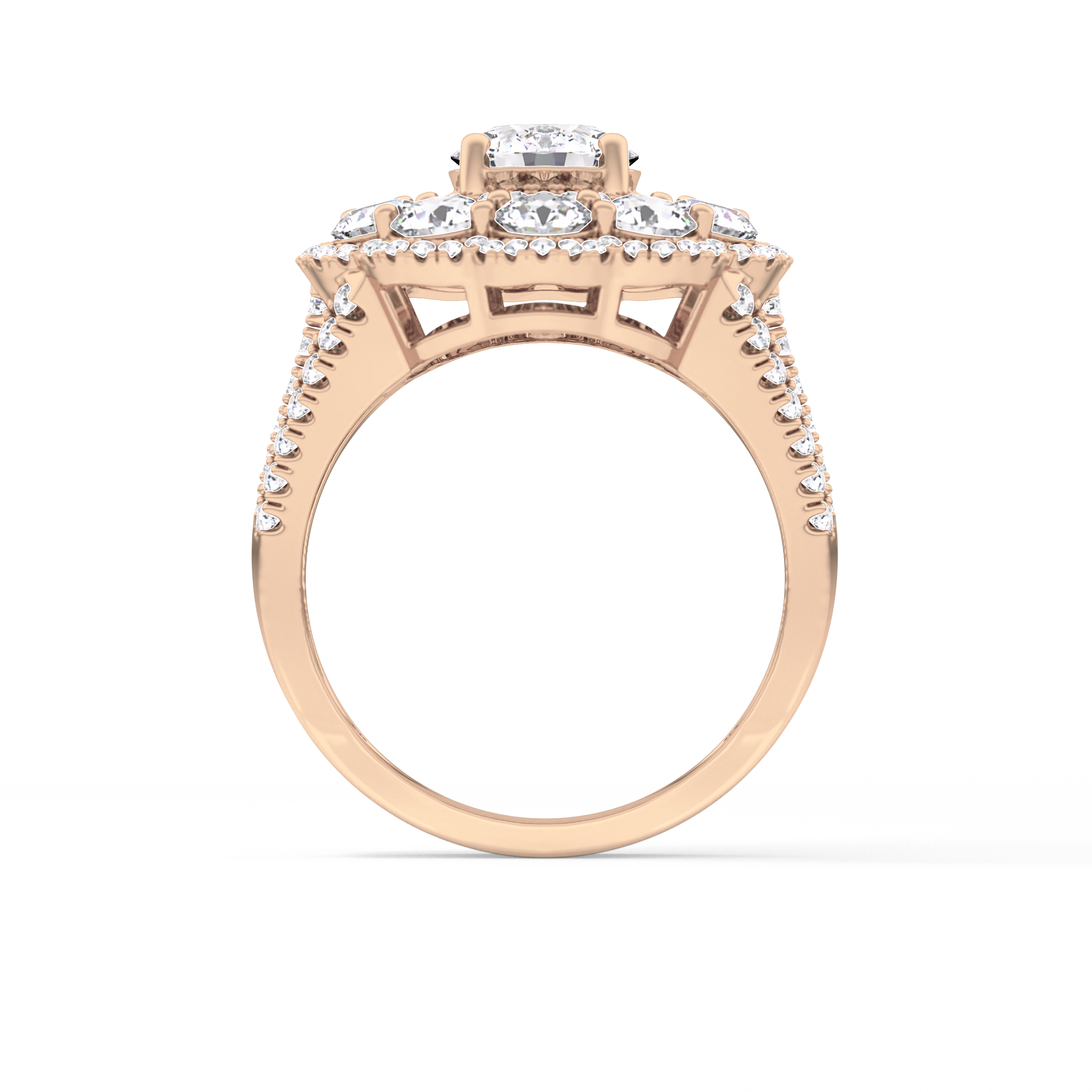 Round Halo & Split Shank Pave Lab Grown Diamond Engagement Ring