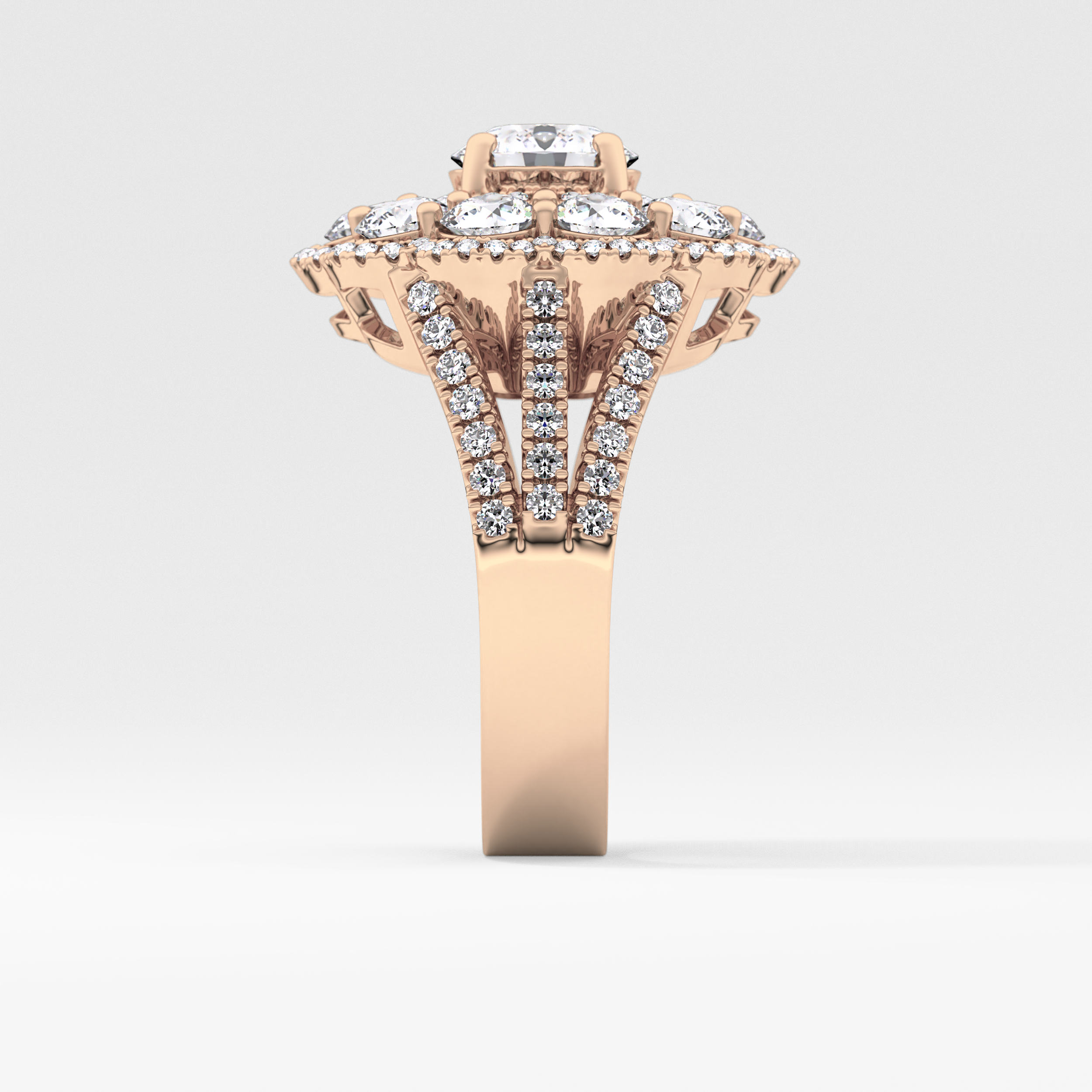 Round Halo & Split Shank Pave Lab Grown Diamond Engagement Ring