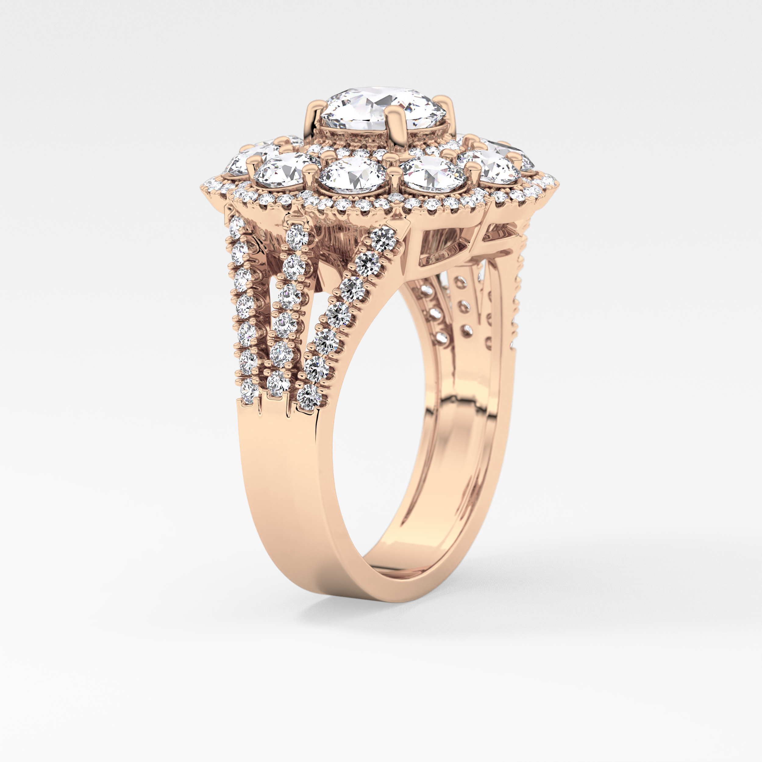 Round Halo & Split Shank Pave Lab Grown Diamond Engagement Ring