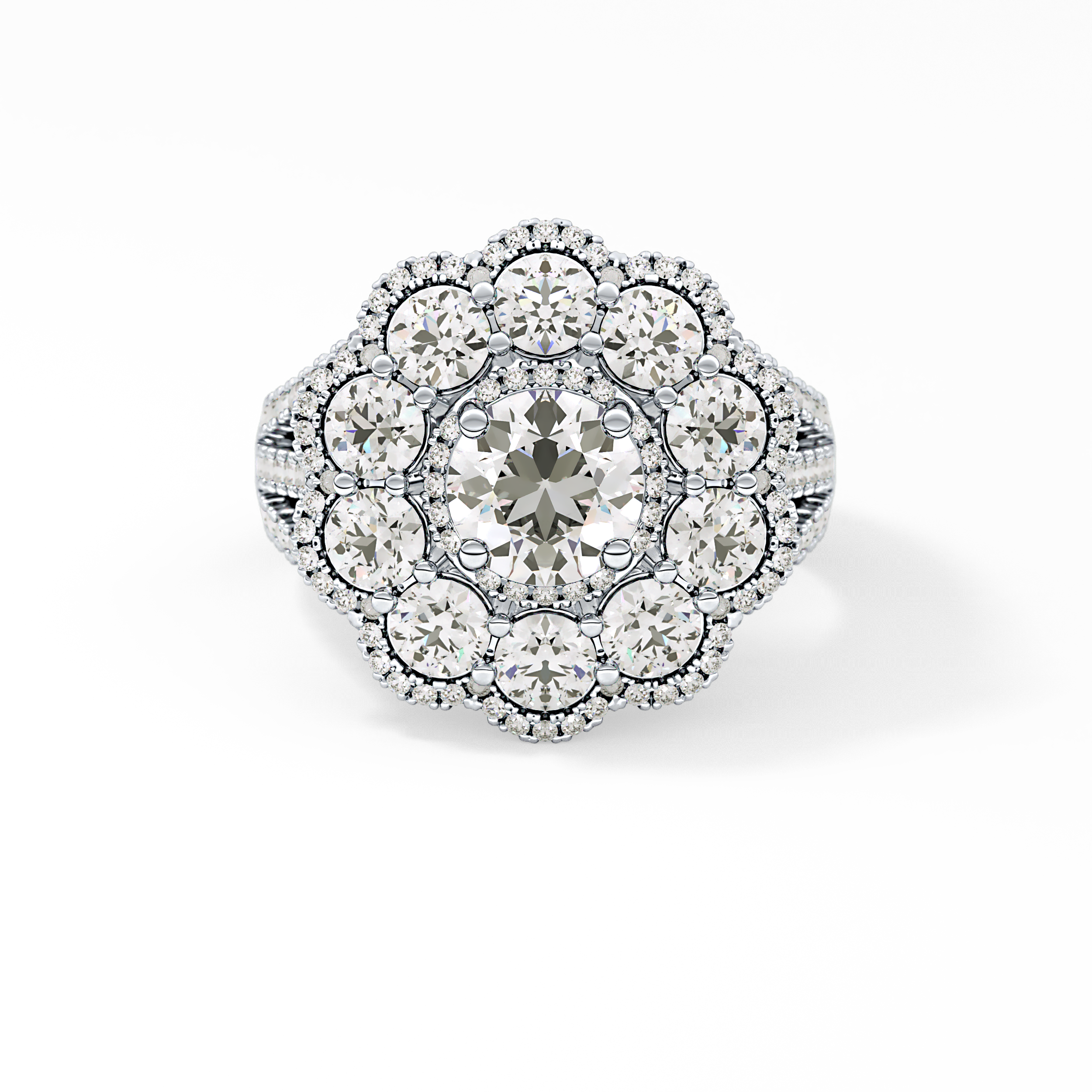 Round Halo & Split Shank Pave Lab Grown Diamond Engagement Ring