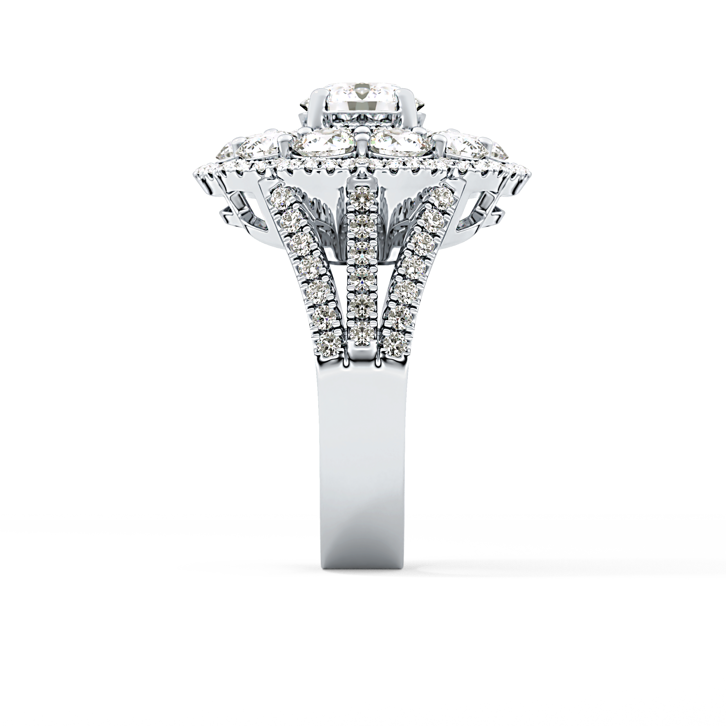 Round Halo & Split Shank Pave Lab Grown Diamond Engagement Ring