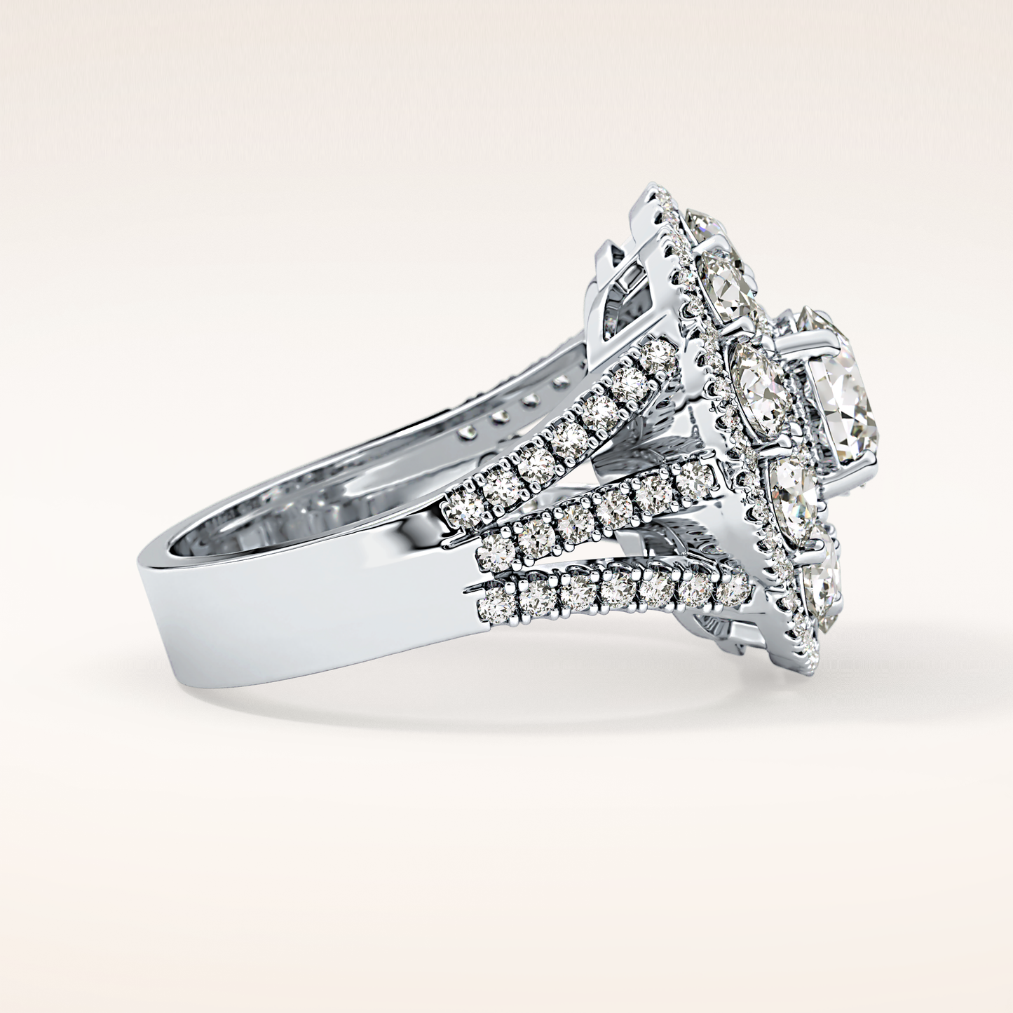 1.13 CT Round Shaped Cluster Moissanite Engagement Ring