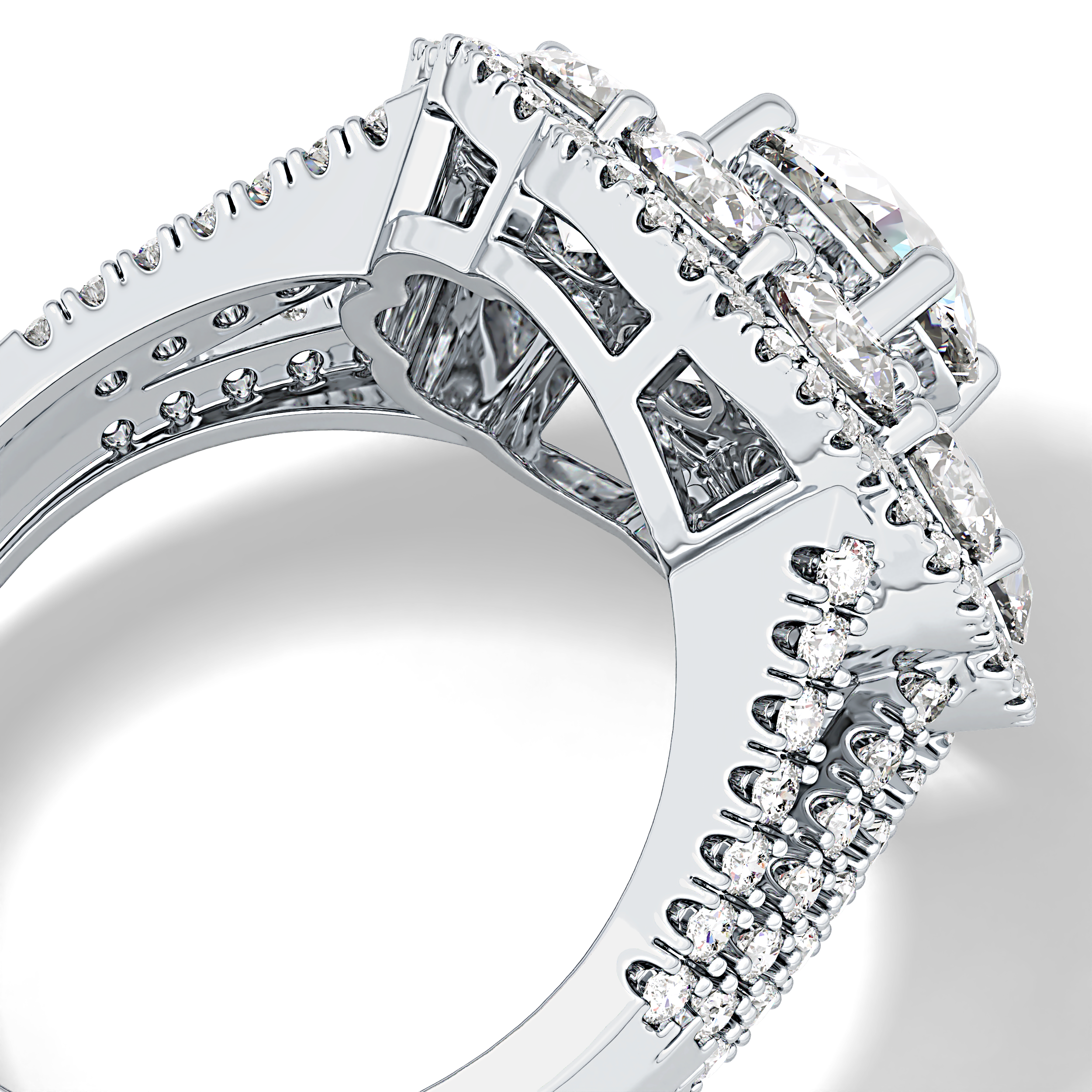 Round Halo & Split Shank Pave Lab Grown Diamond Engagement Ring