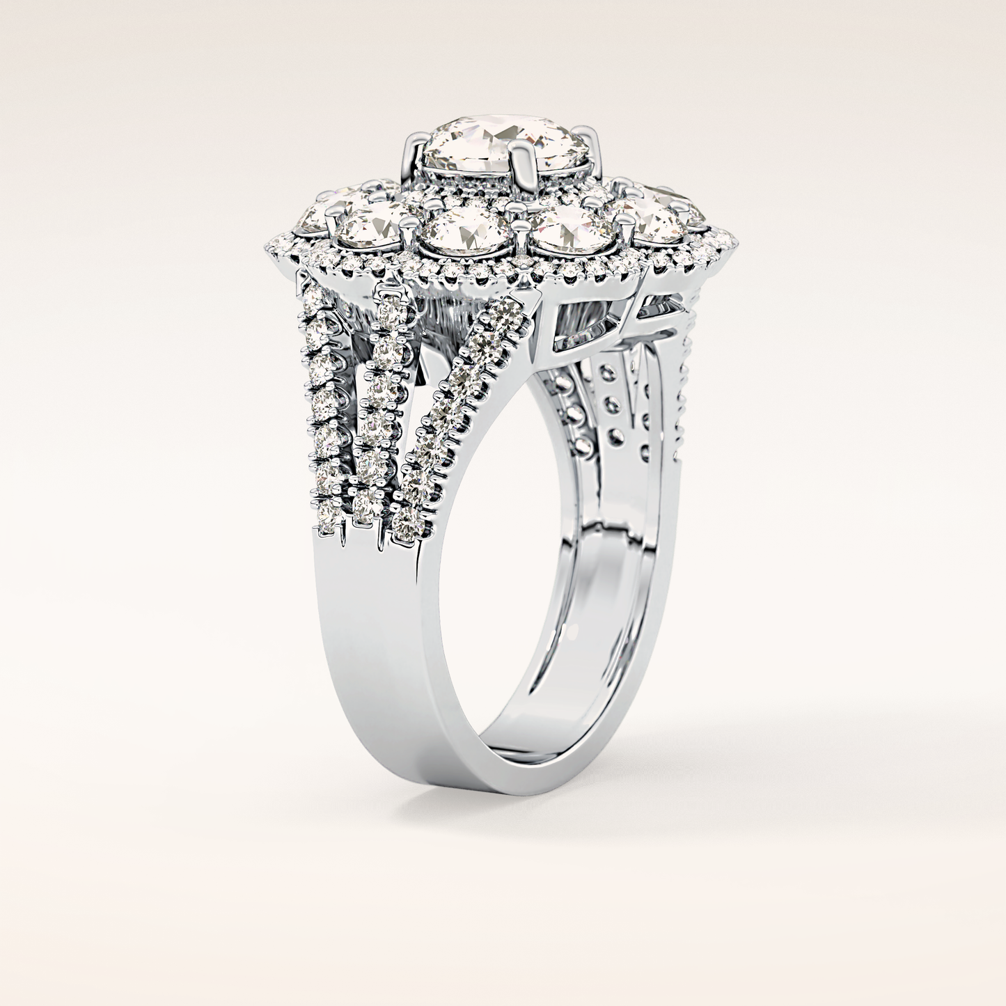 1.13 CT Round Shaped Cluster Moissanite Engagement Ring