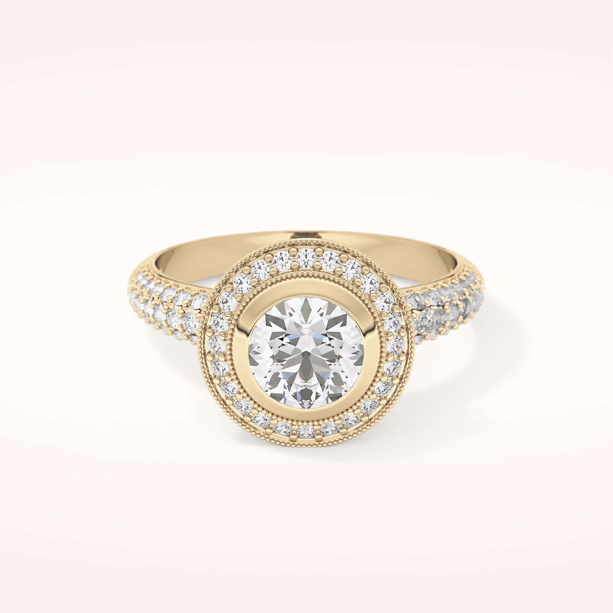 0.09 CT Round Shaped Halo & Pave Moissanite Engagement Ring