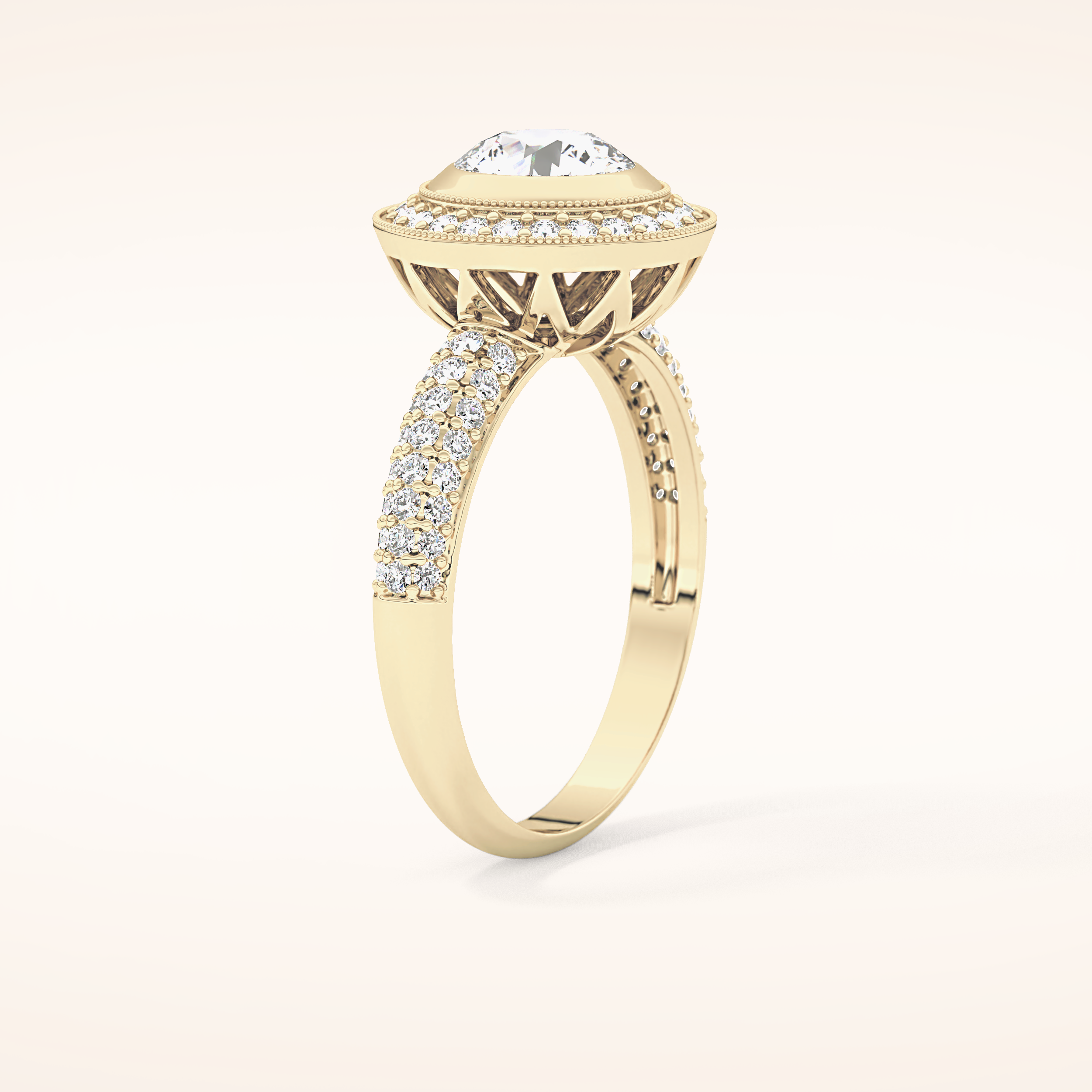 0.09 CT Round Shaped Halo & Pave Moissanite Engagement Ring