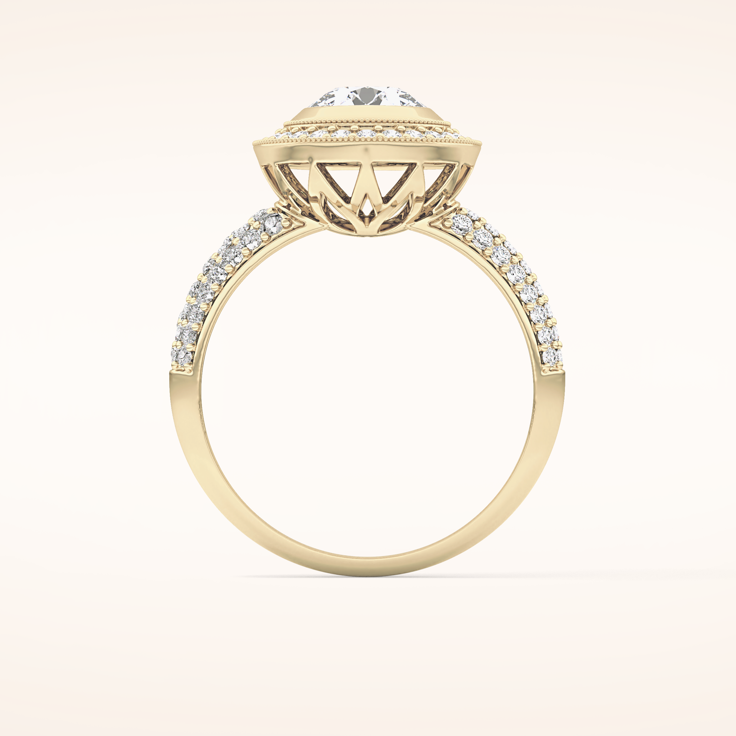 0.09 CT Round Shaped Halo & Pave Moissanite Engagement Ring