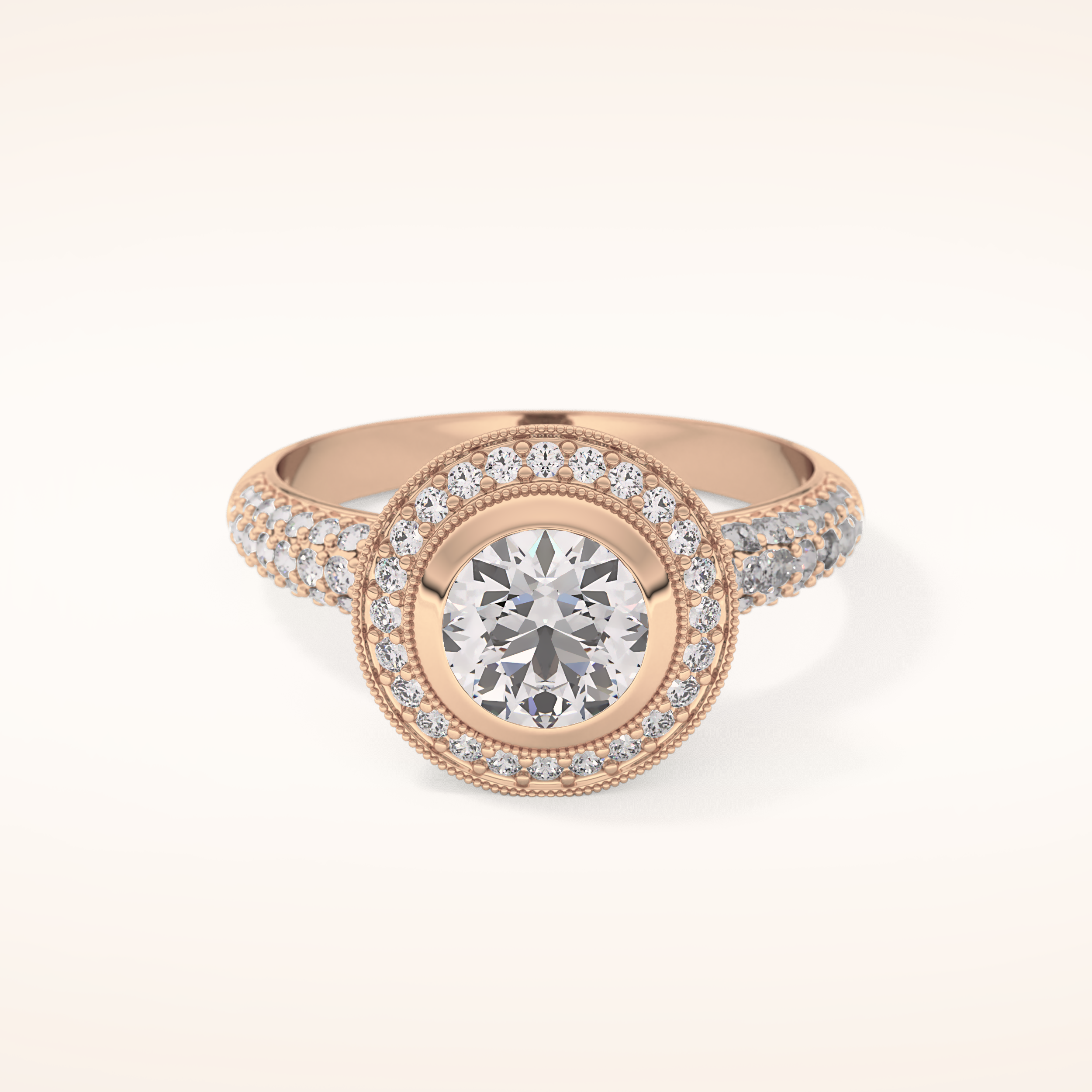 0.09 CT Round Shaped Halo & Pave Moissanite Engagement Ring