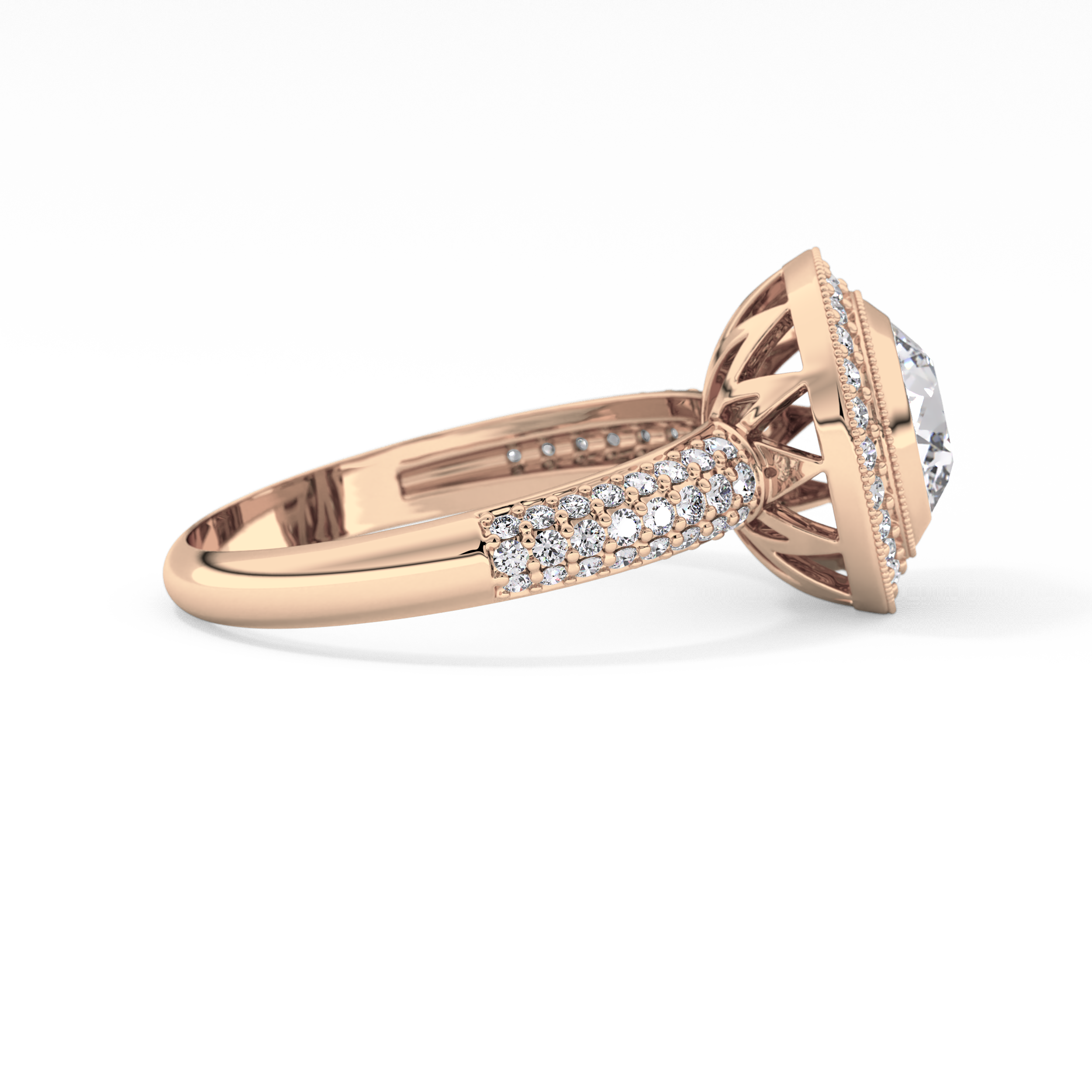 Round Halo & Pave Lab Grown Diamond Engagement Ring