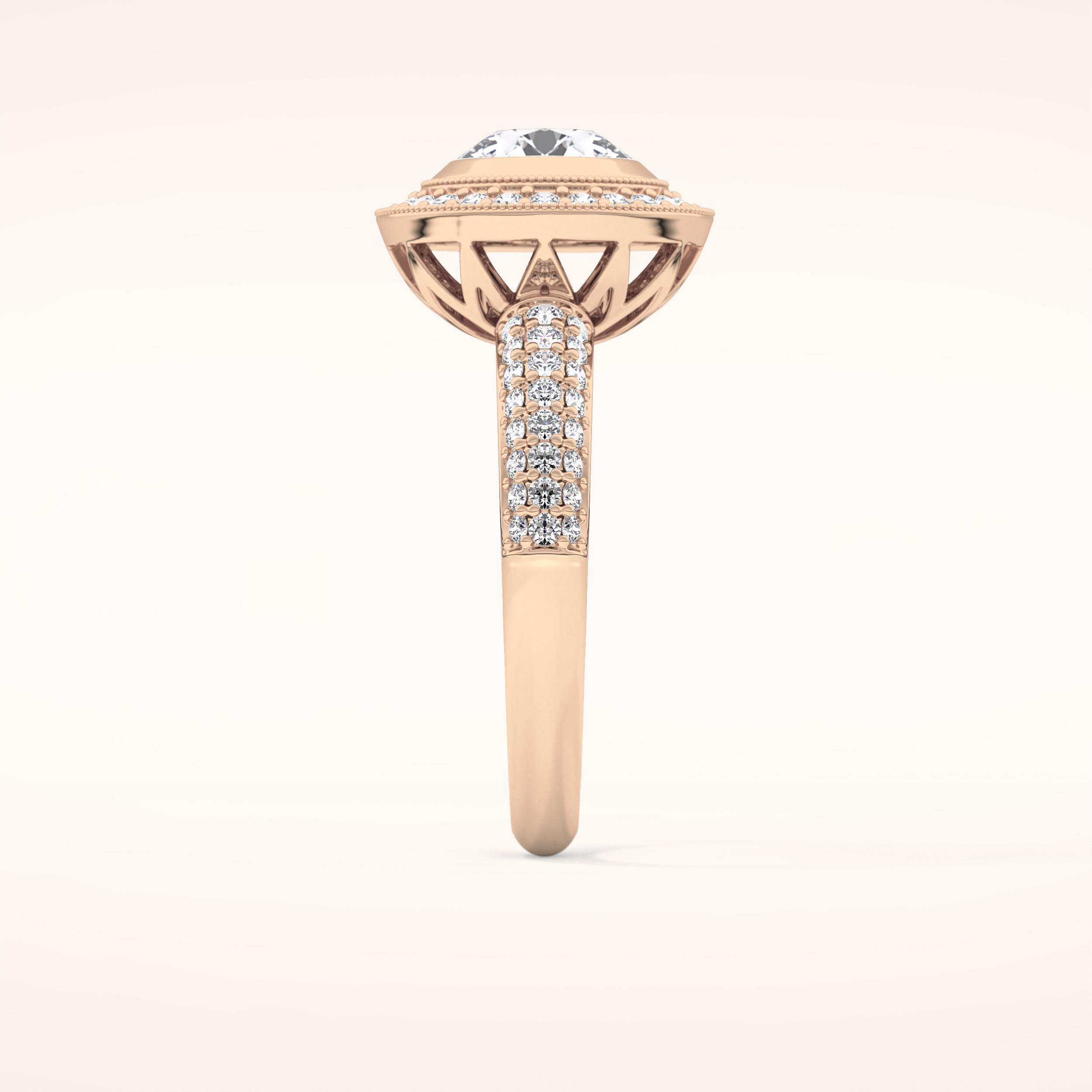 0.09 CT Round Shaped Halo & Pave Moissanite Engagement Ring