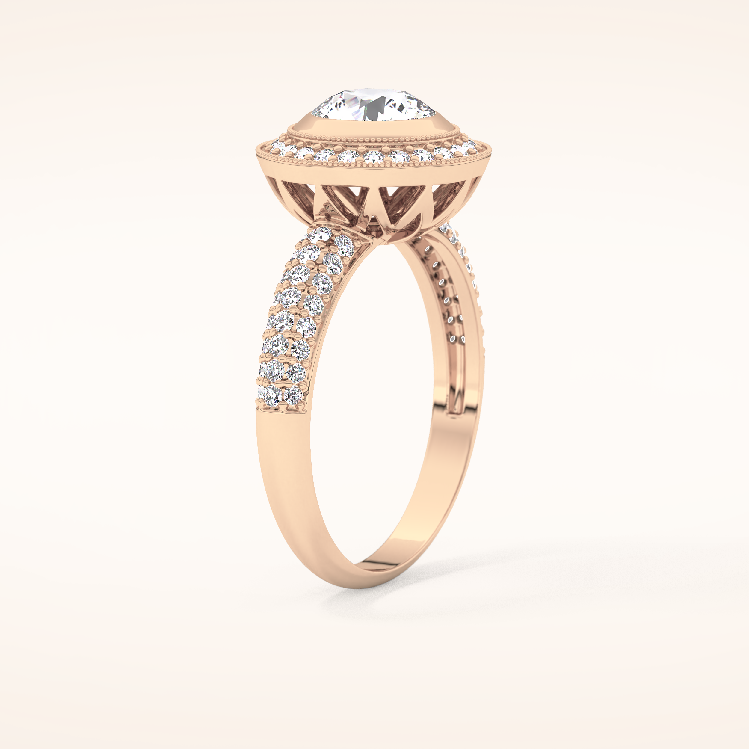 0.09 CT Round Shaped Halo & Pave Moissanite Engagement Ring
