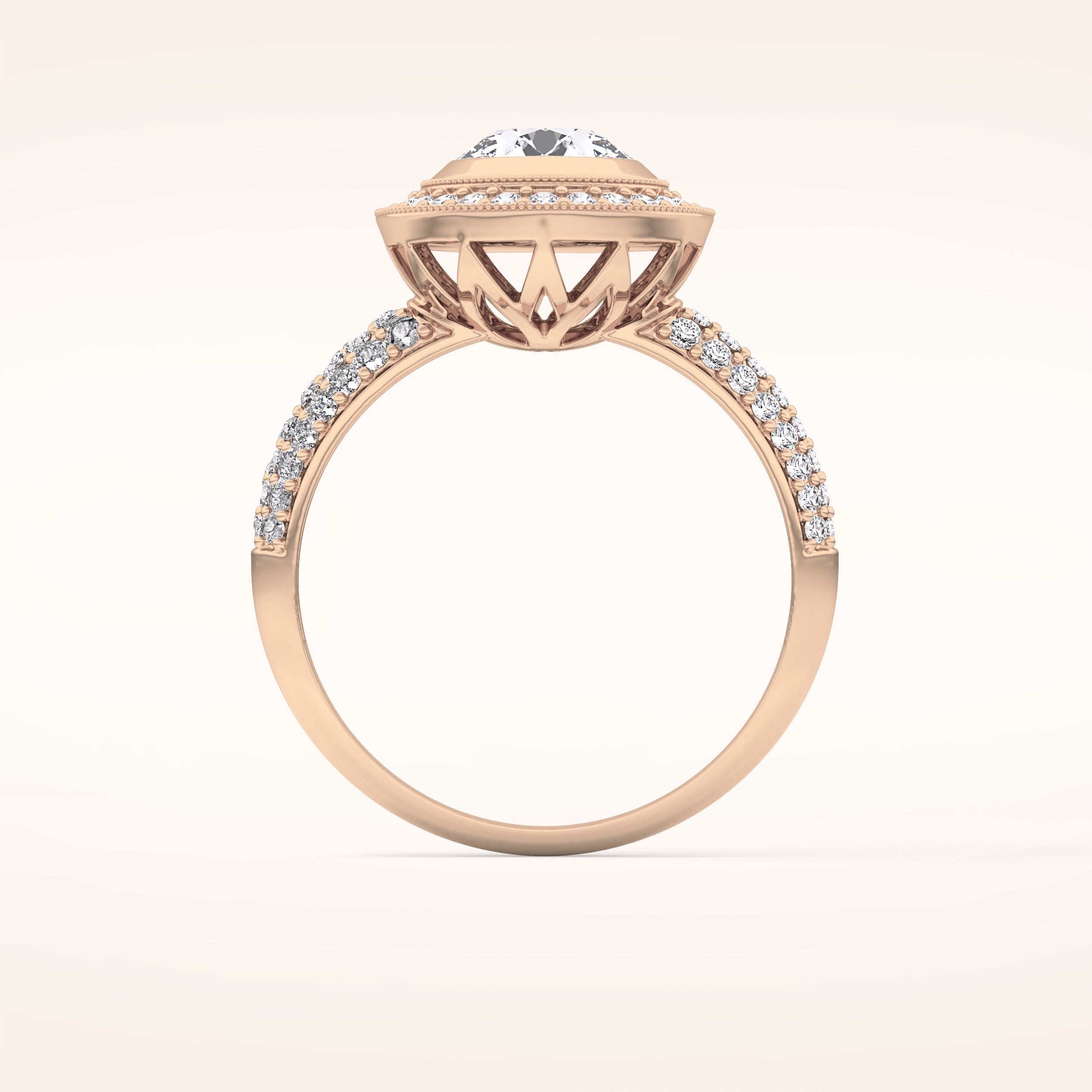 0.09 CT Round Shaped Halo & Pave Moissanite Engagement Ring
