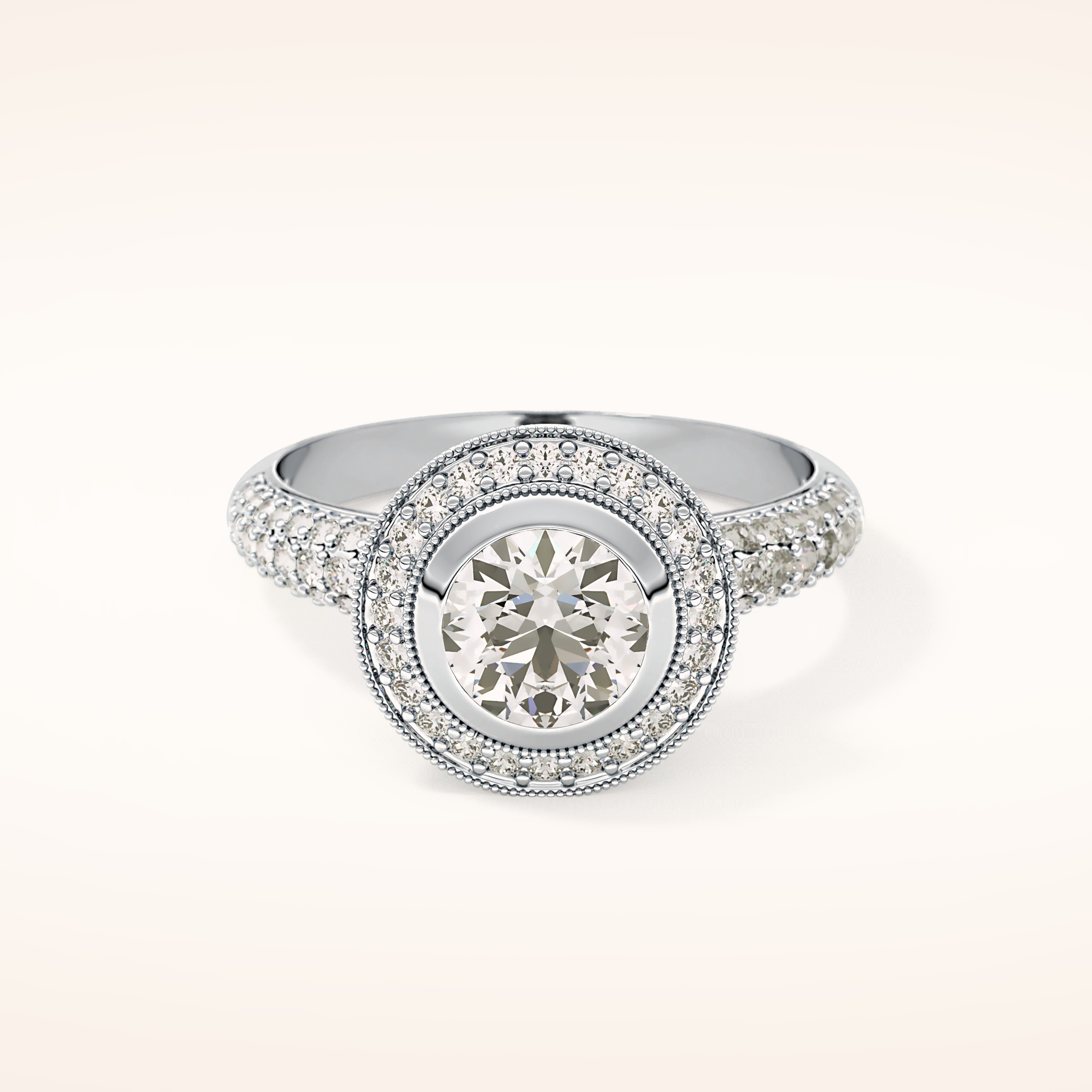 0.09 CT Round Shaped Halo & Pave Moissanite Engagement Ring