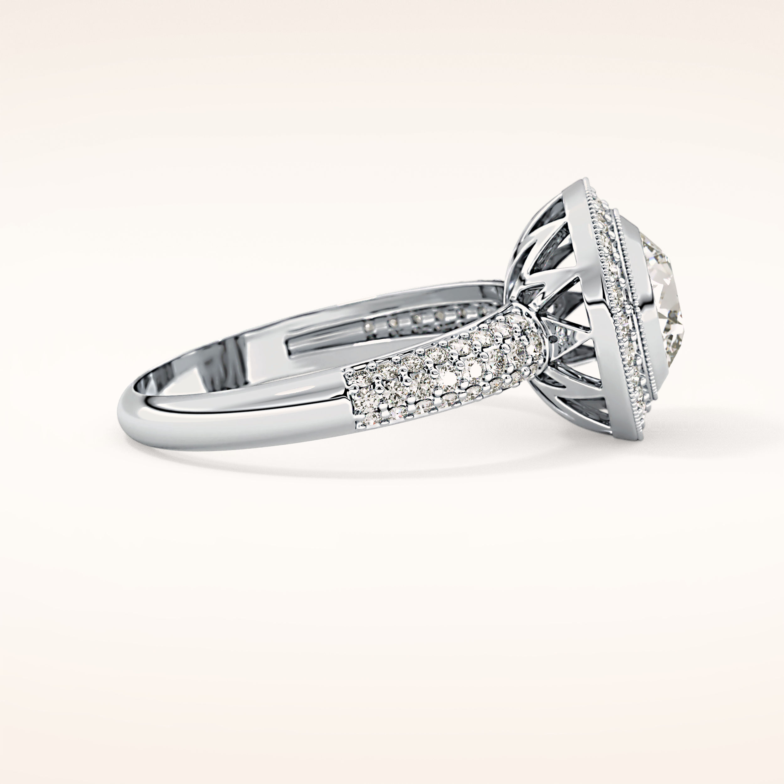 0.09 CT Round Shaped Halo & Pave Moissanite Engagement Ring