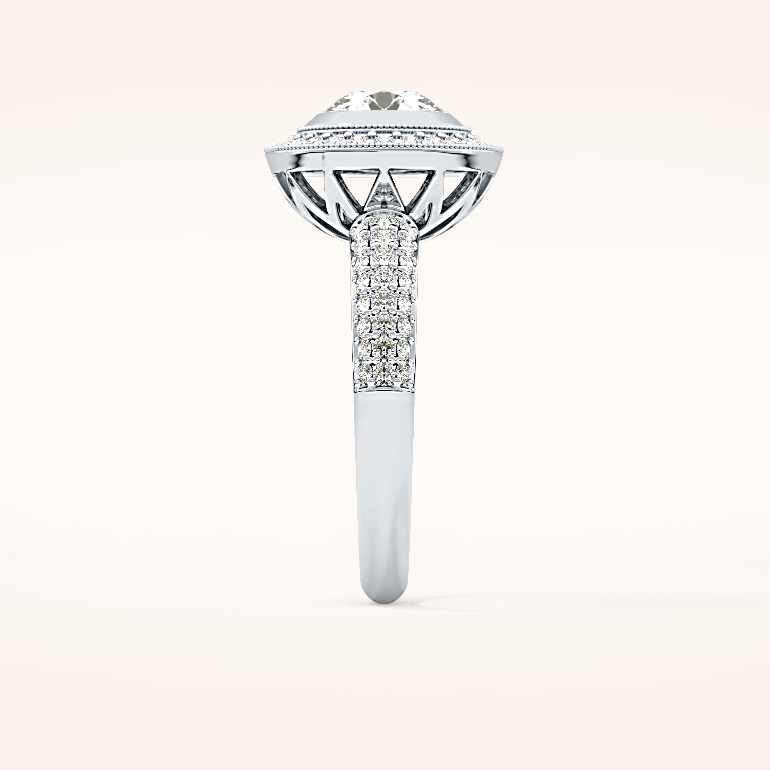 0.09 CT Round Shaped Halo & Pave Moissanite Engagement Ring