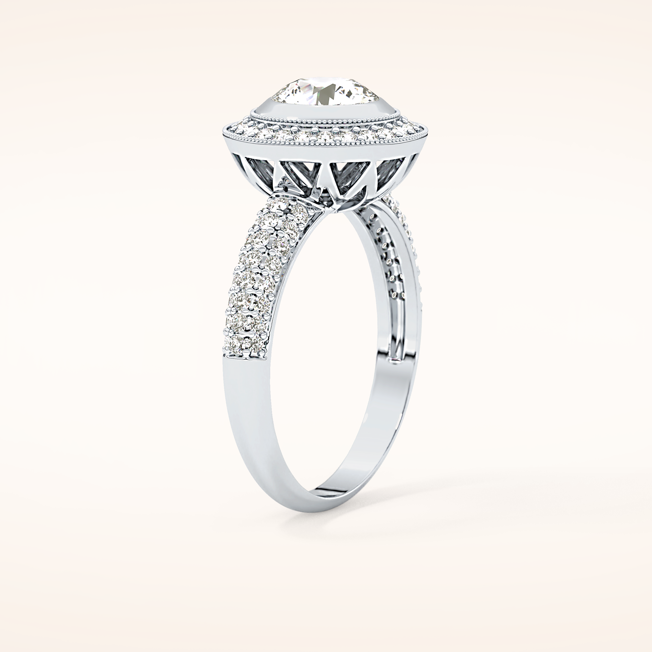 0.09 CT Round Shaped Halo & Pave Moissanite Engagement Ring