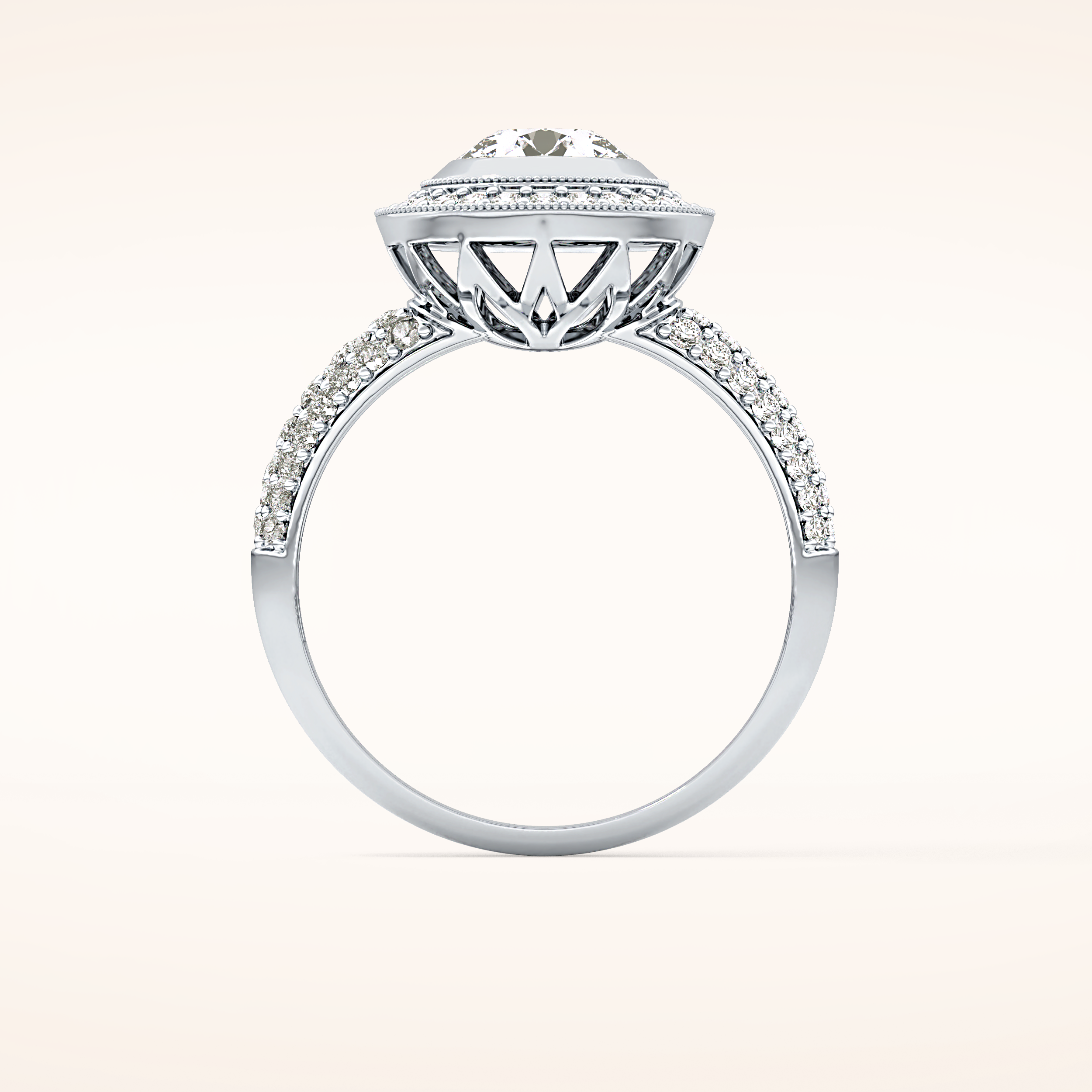 0.09 CT Round Shaped Halo & Pave Moissanite Engagement Ring