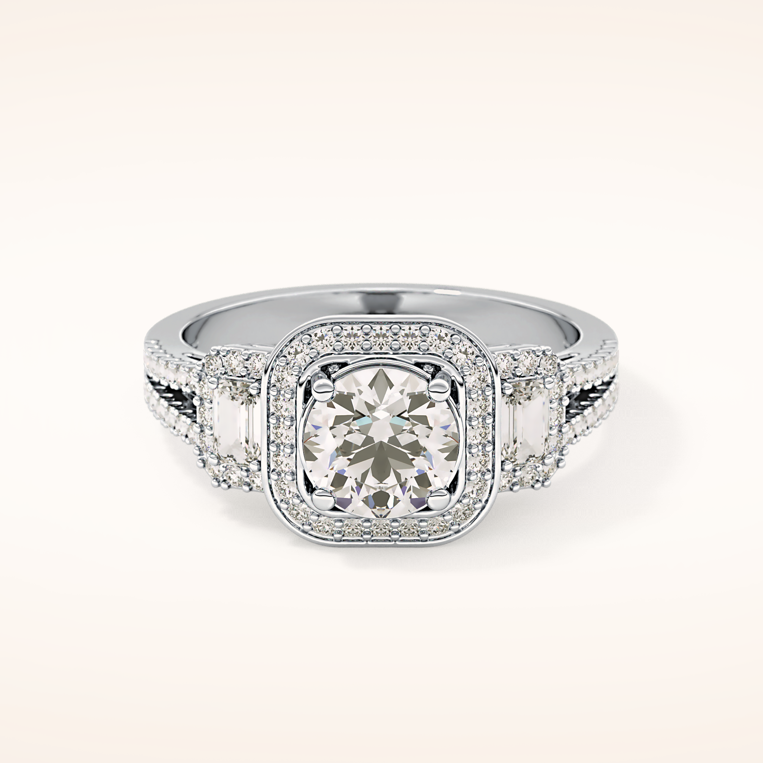 1.28 CT Round Shaped Cluster Moissanite Engagement Ring