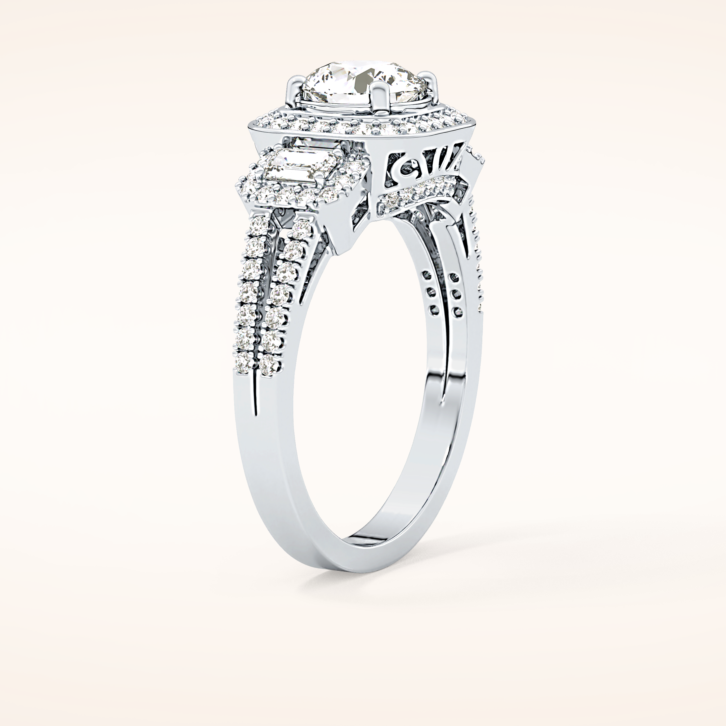 1.28 CT Round Shaped Cluster Moissanite Engagement Ring