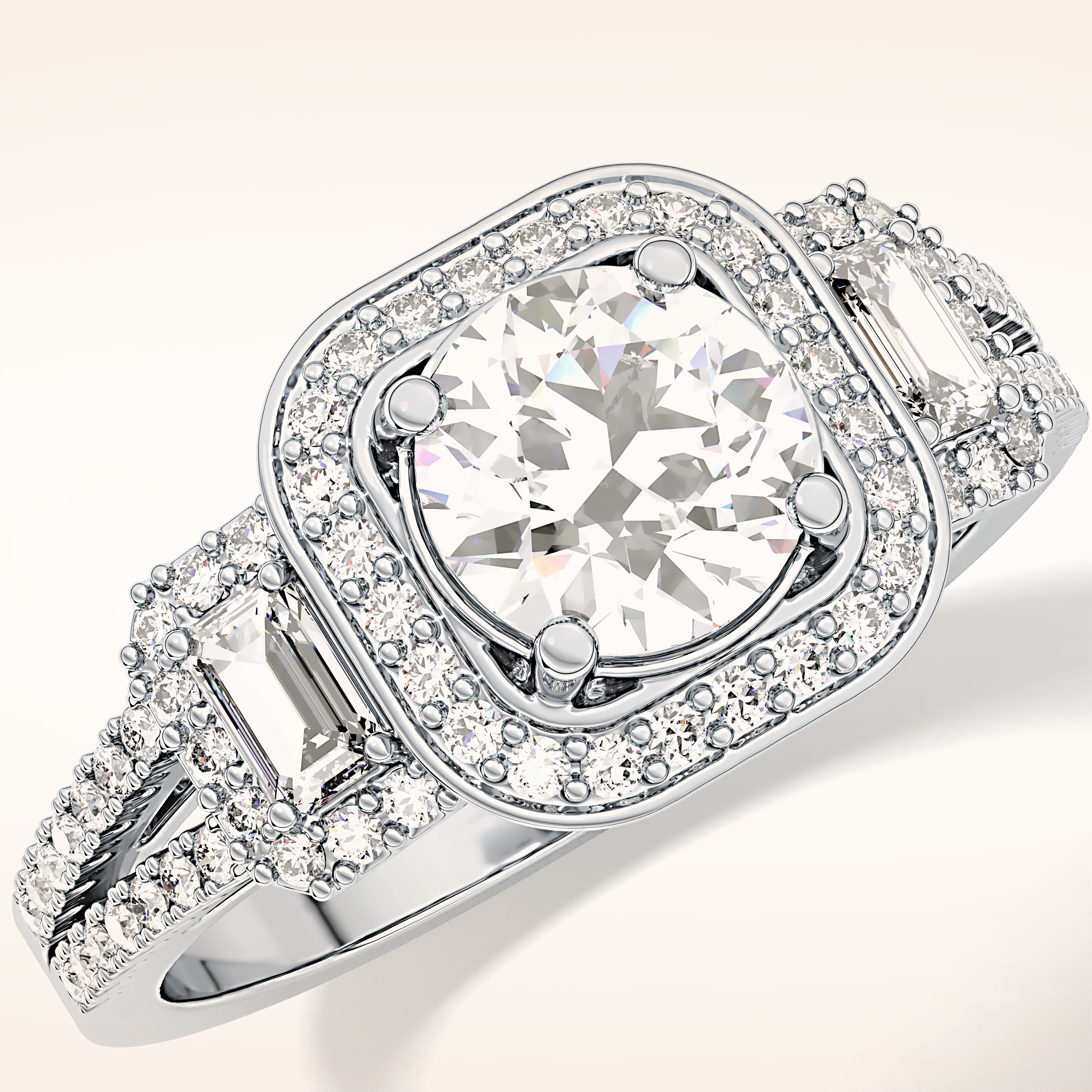 1.28 CT Round Shaped Cluster Moissanite Engagement Ring