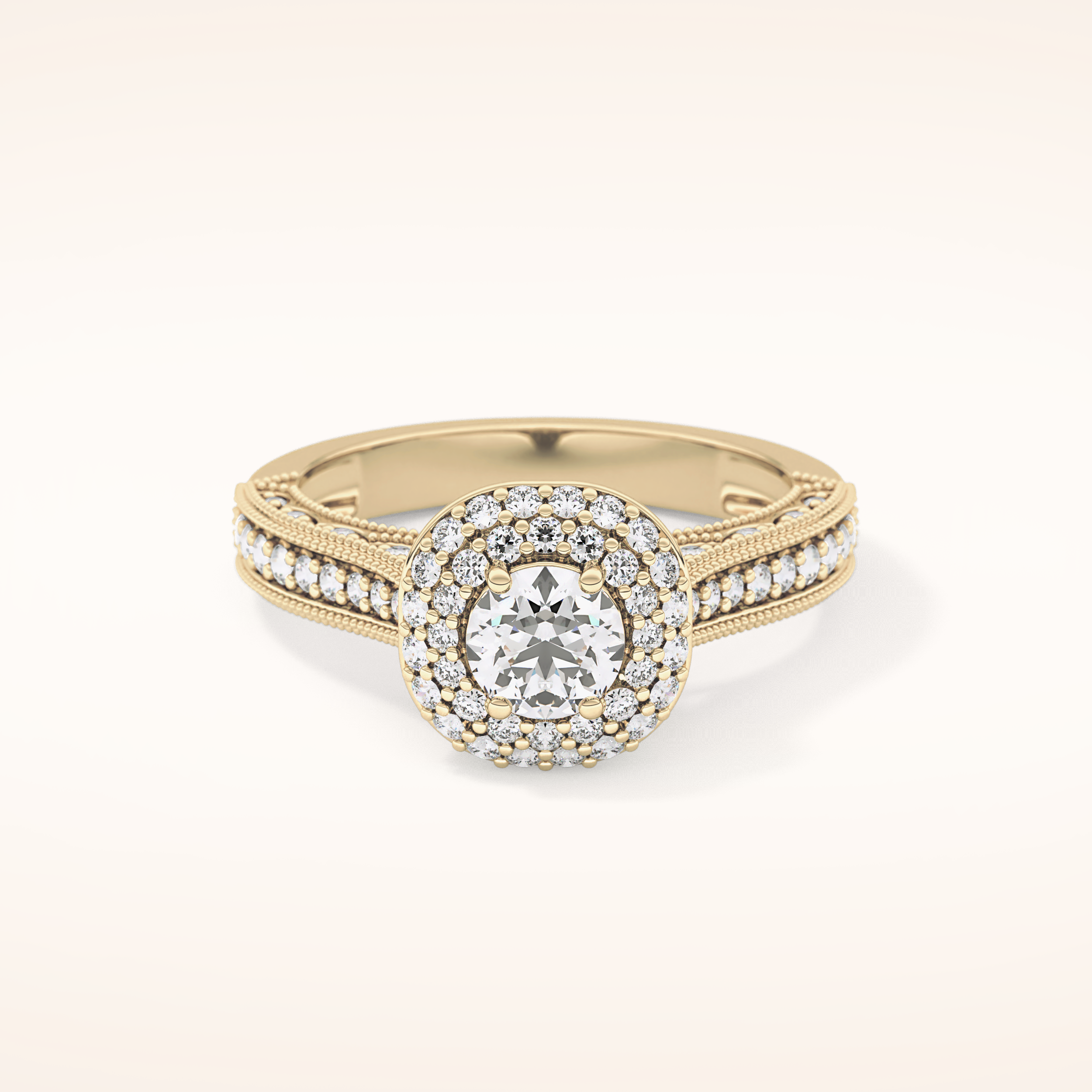 0.46 CT Round Shaped Double Halo & Pave Moissanite Engagement Ring