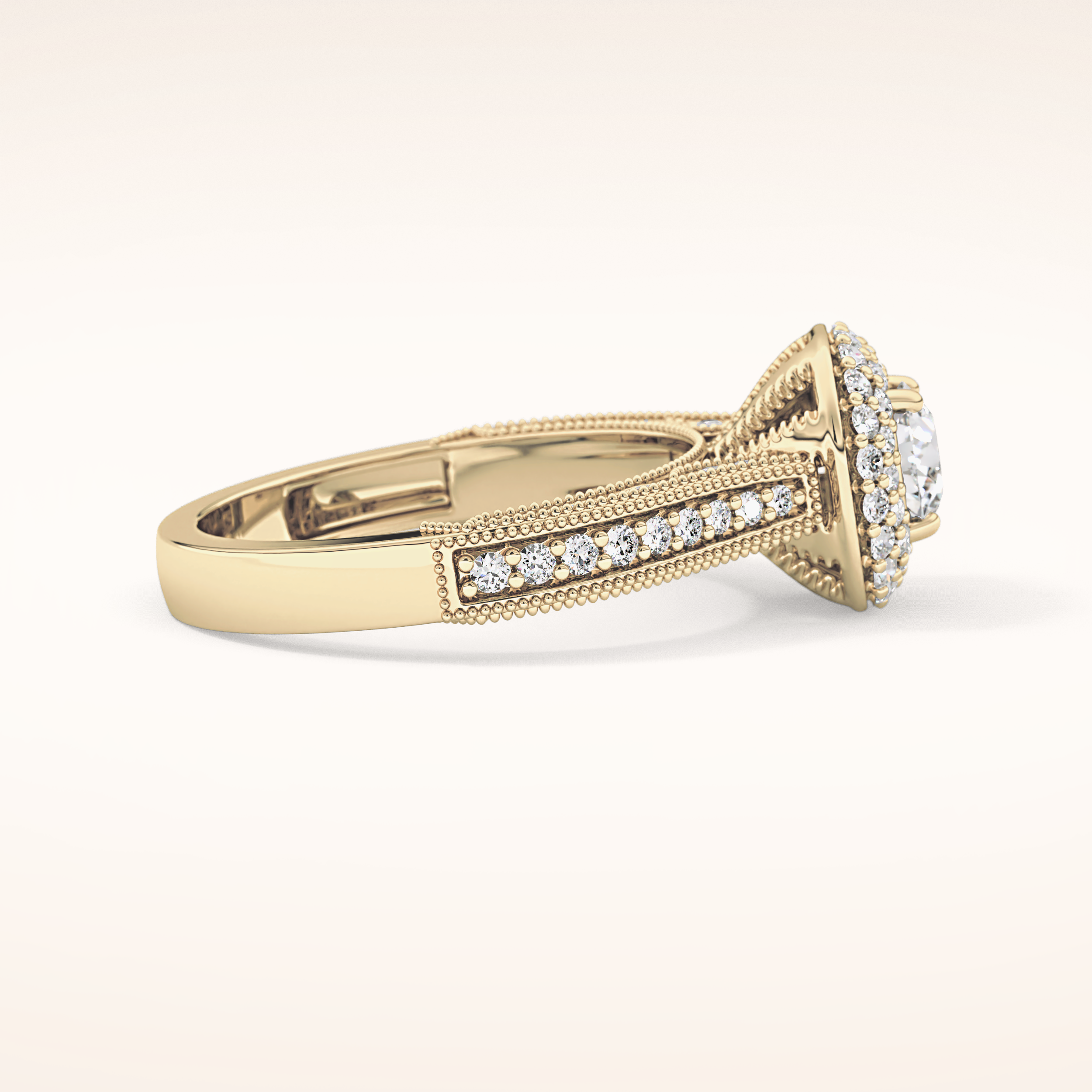 0.46 CT Round Shaped Double Halo & Pave Moissanite Engagement Ring