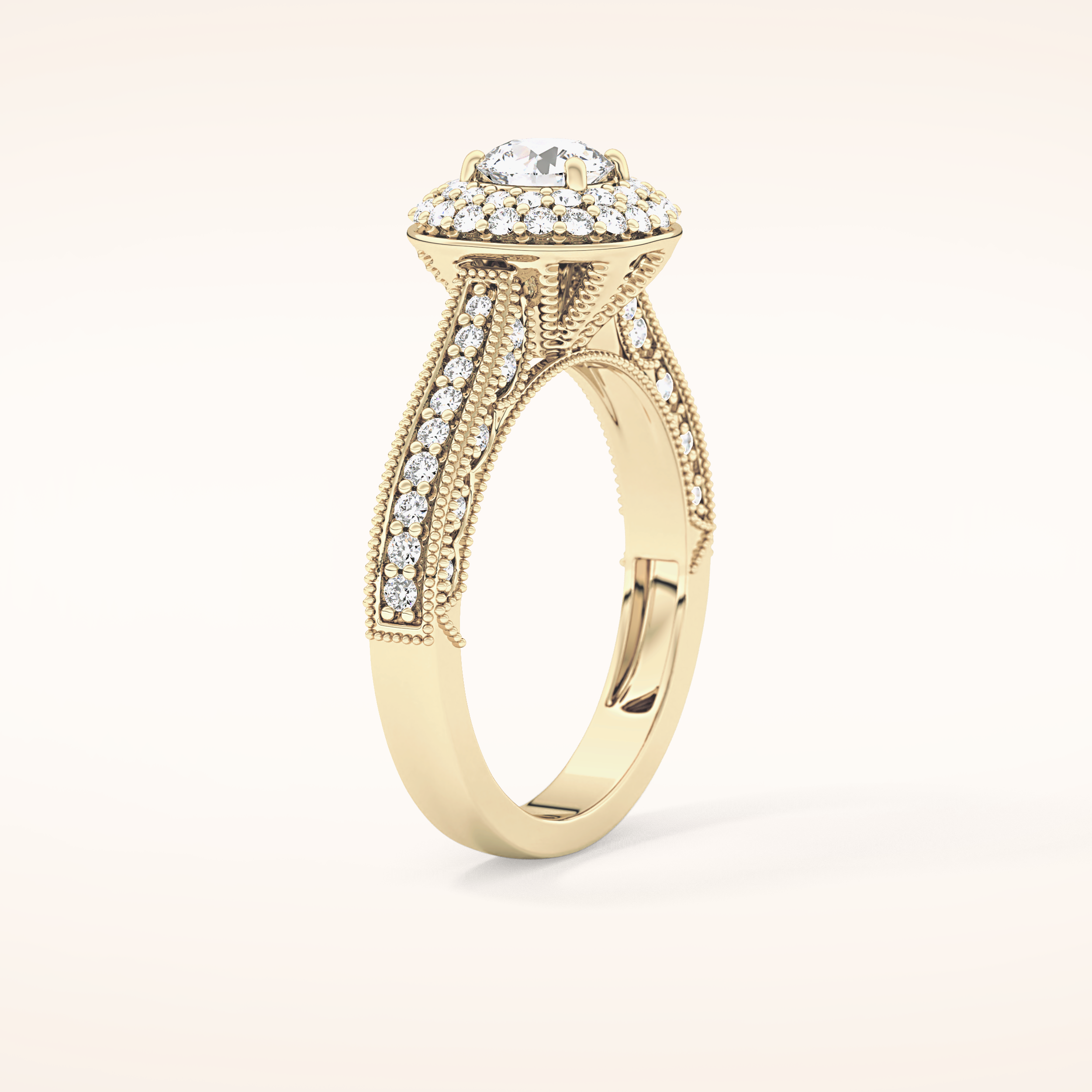 0.46 CT Round Shaped Double Halo & Pave Moissanite Engagement Ring