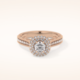 0.46 CT Round Shaped Double Halo & Pave Moissanite Engagement Ring