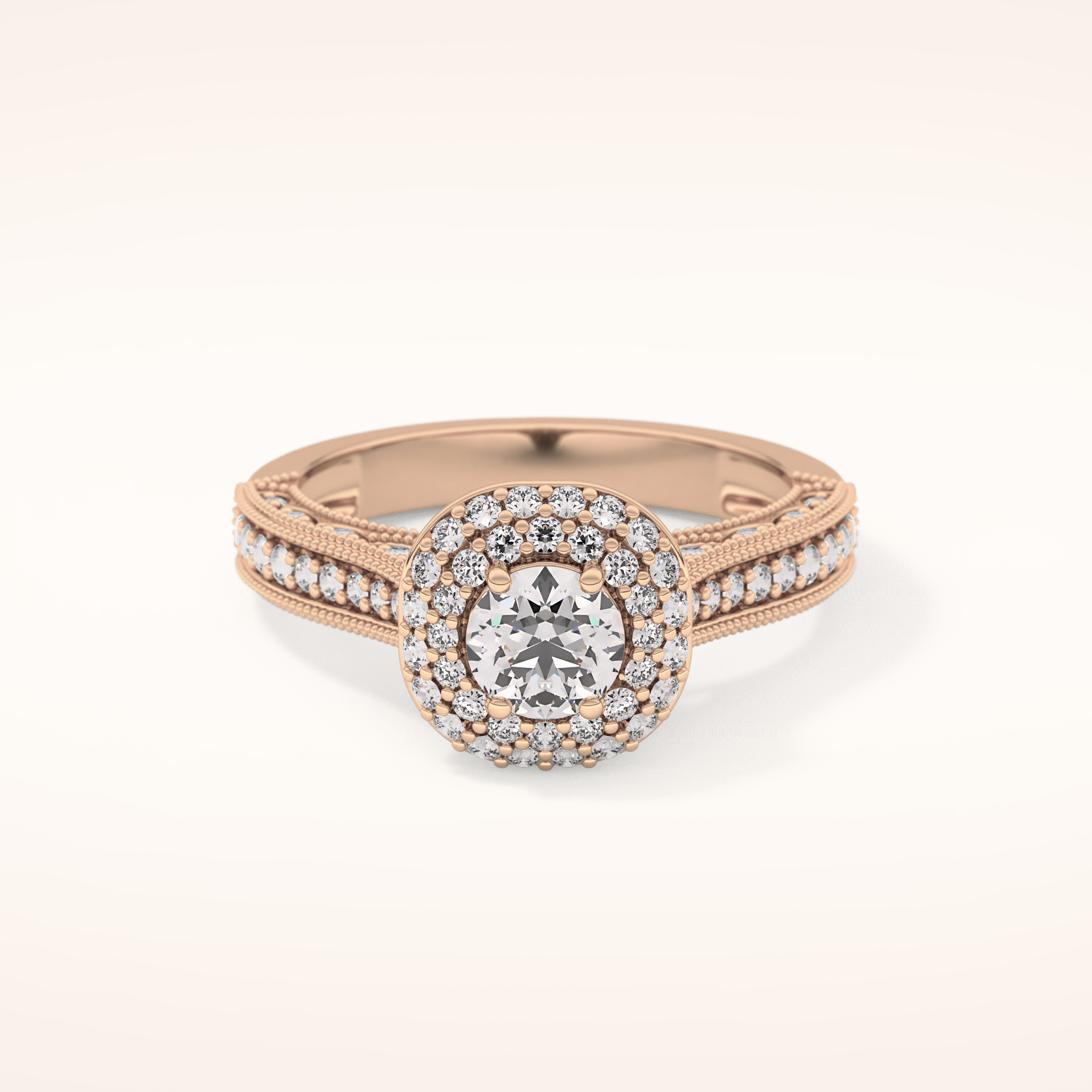 0.46 CT Round Shaped Double Halo & Pave Moissanite Engagement Ring