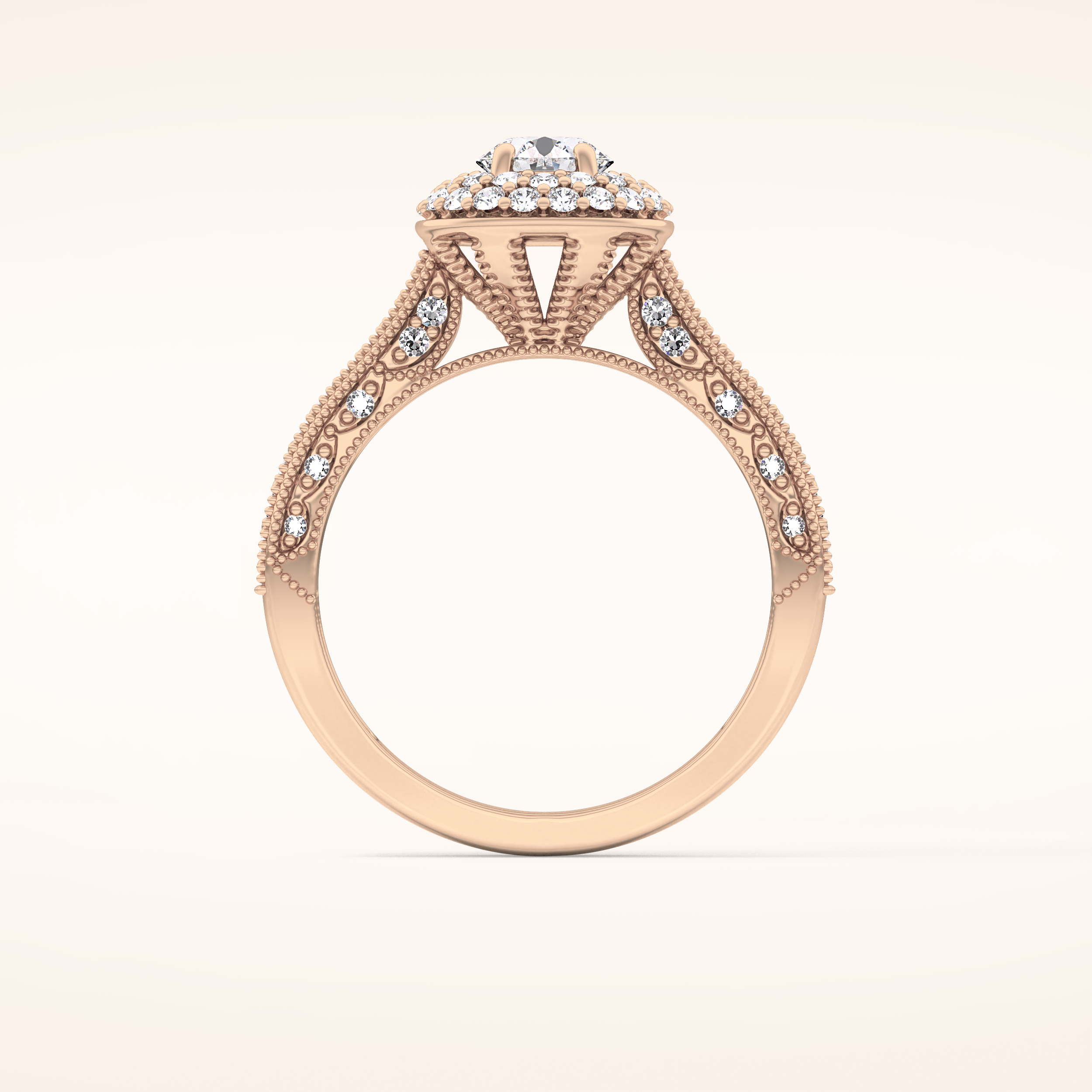 0.46 CT Round Shaped Double Halo & Pave Moissanite Engagement Ring