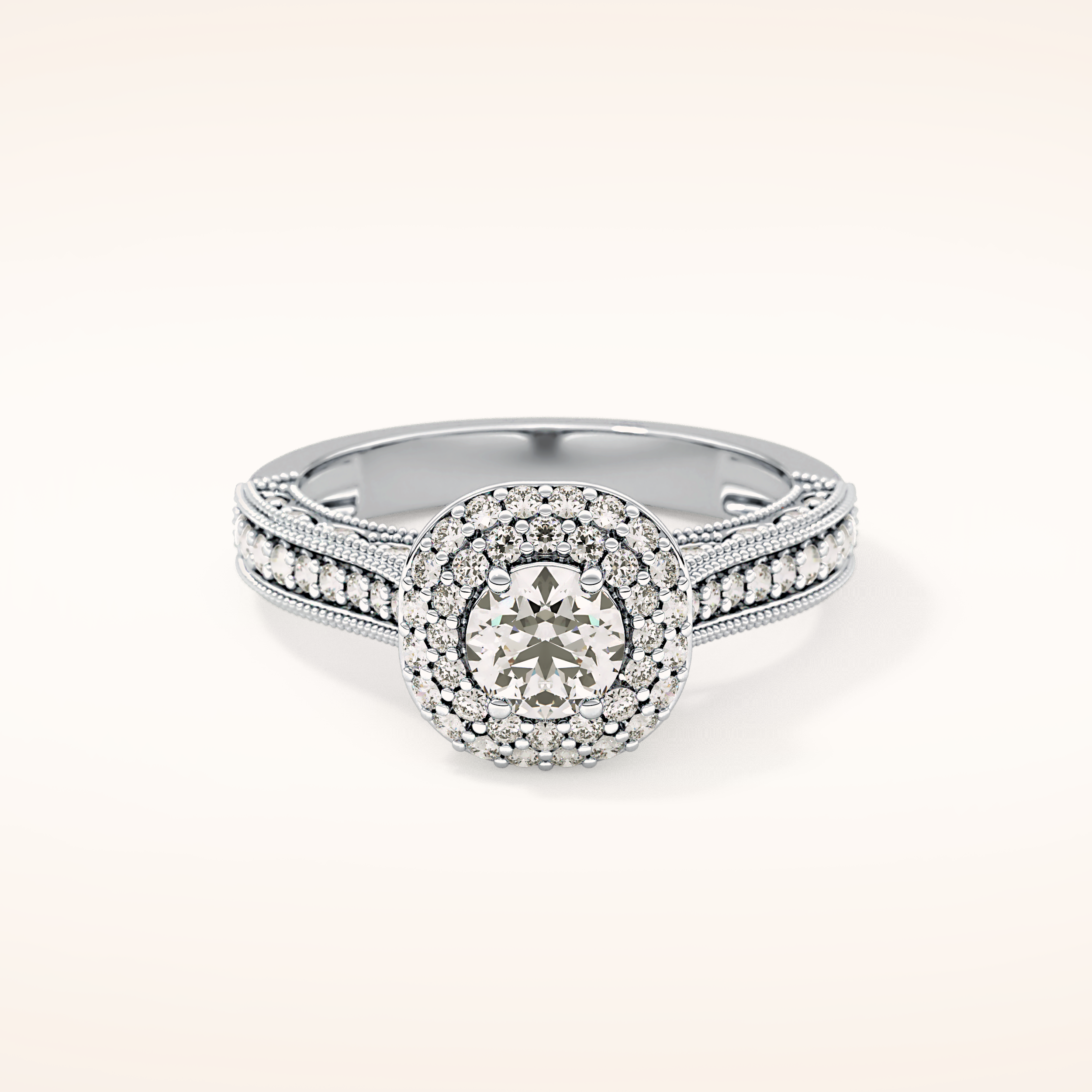0.46 CT Round Shaped Double Halo & Pave Moissanite Engagement Ring