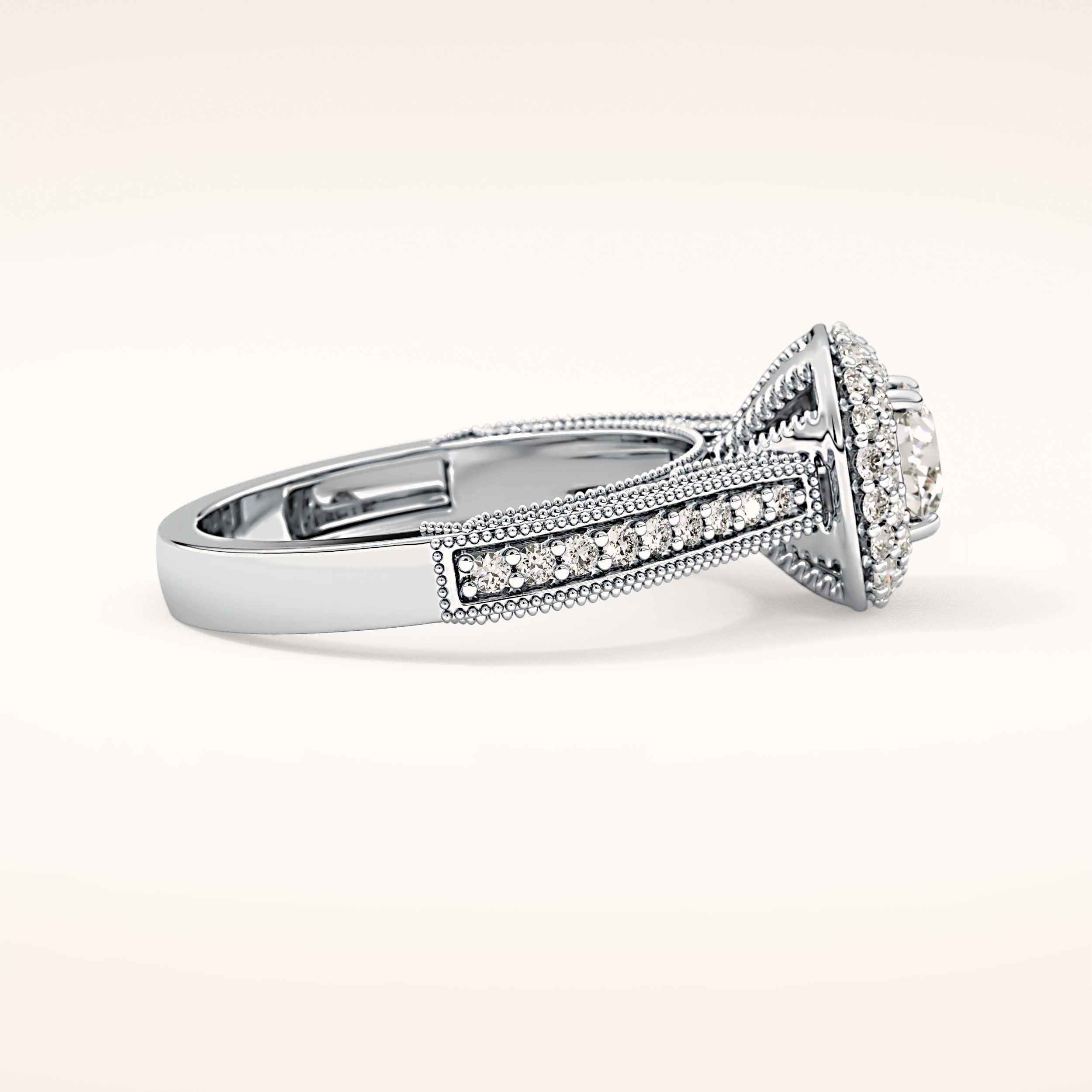 0.46 CT Round Shaped Double Halo & Pave Moissanite Engagement Ring