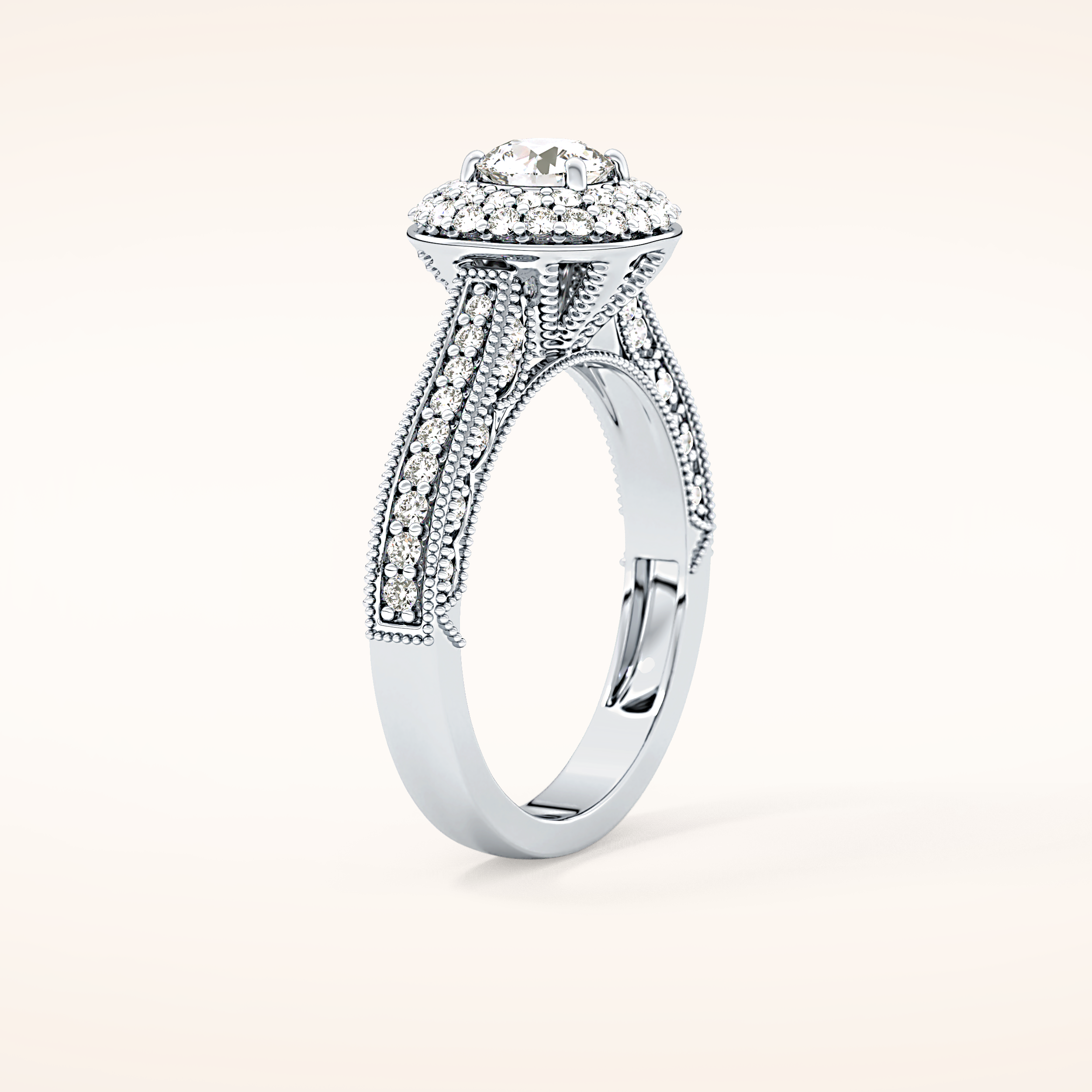 0.46 CT Round Shaped Double Halo & Pave Moissanite Engagement Ring