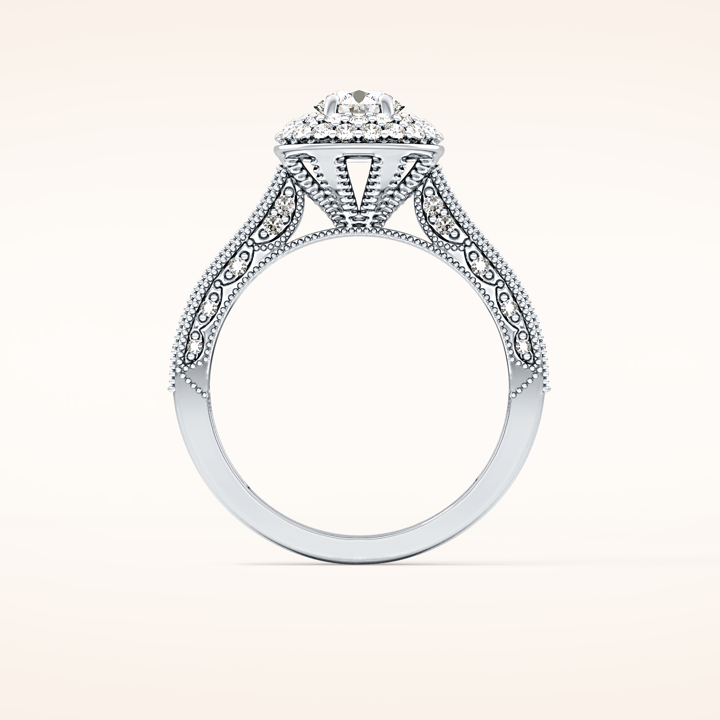0.46 CT Round Shaped Double Halo & Pave Moissanite Engagement Ring
