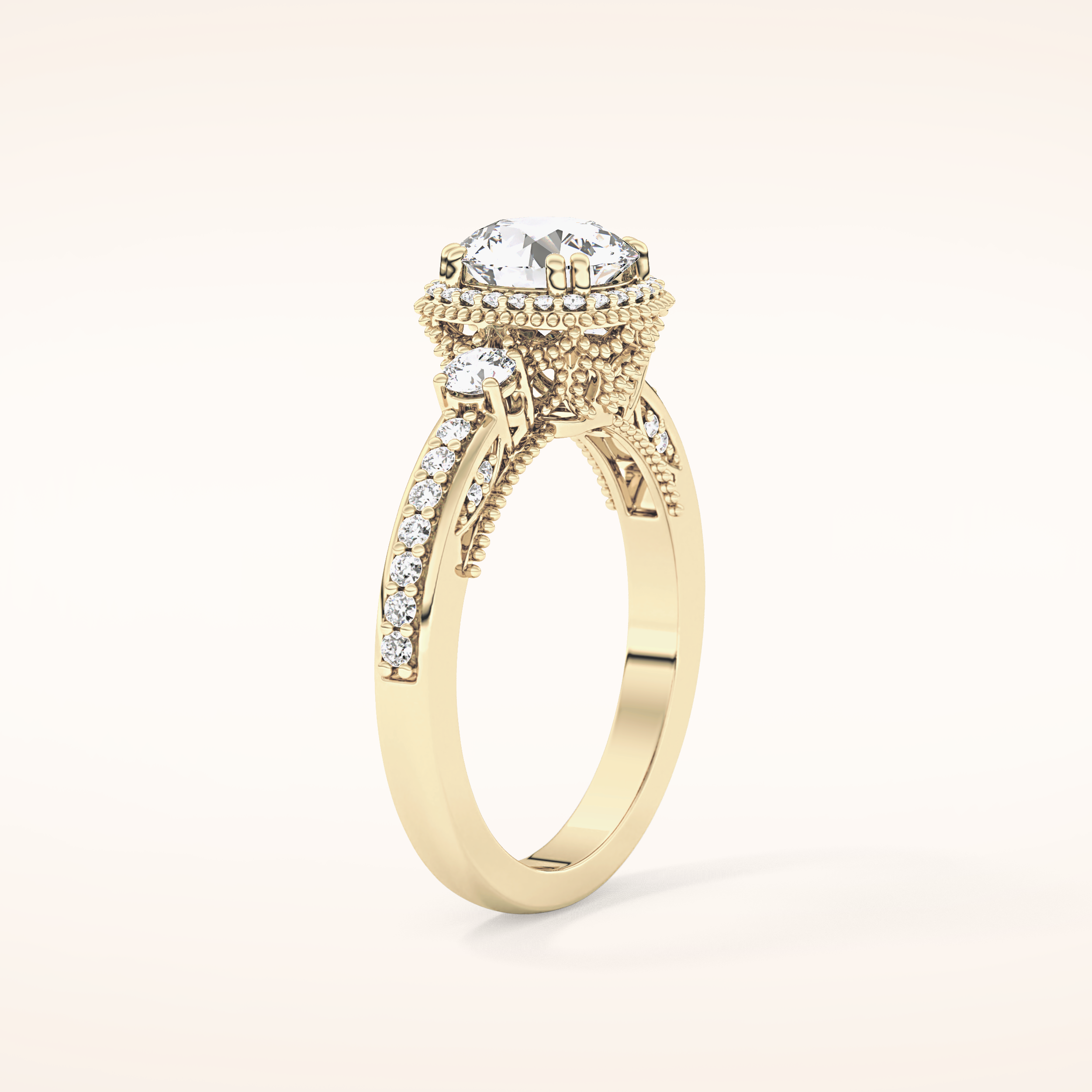 1.05 CT Round Shaped Cluster Moissanite Engagement Ring