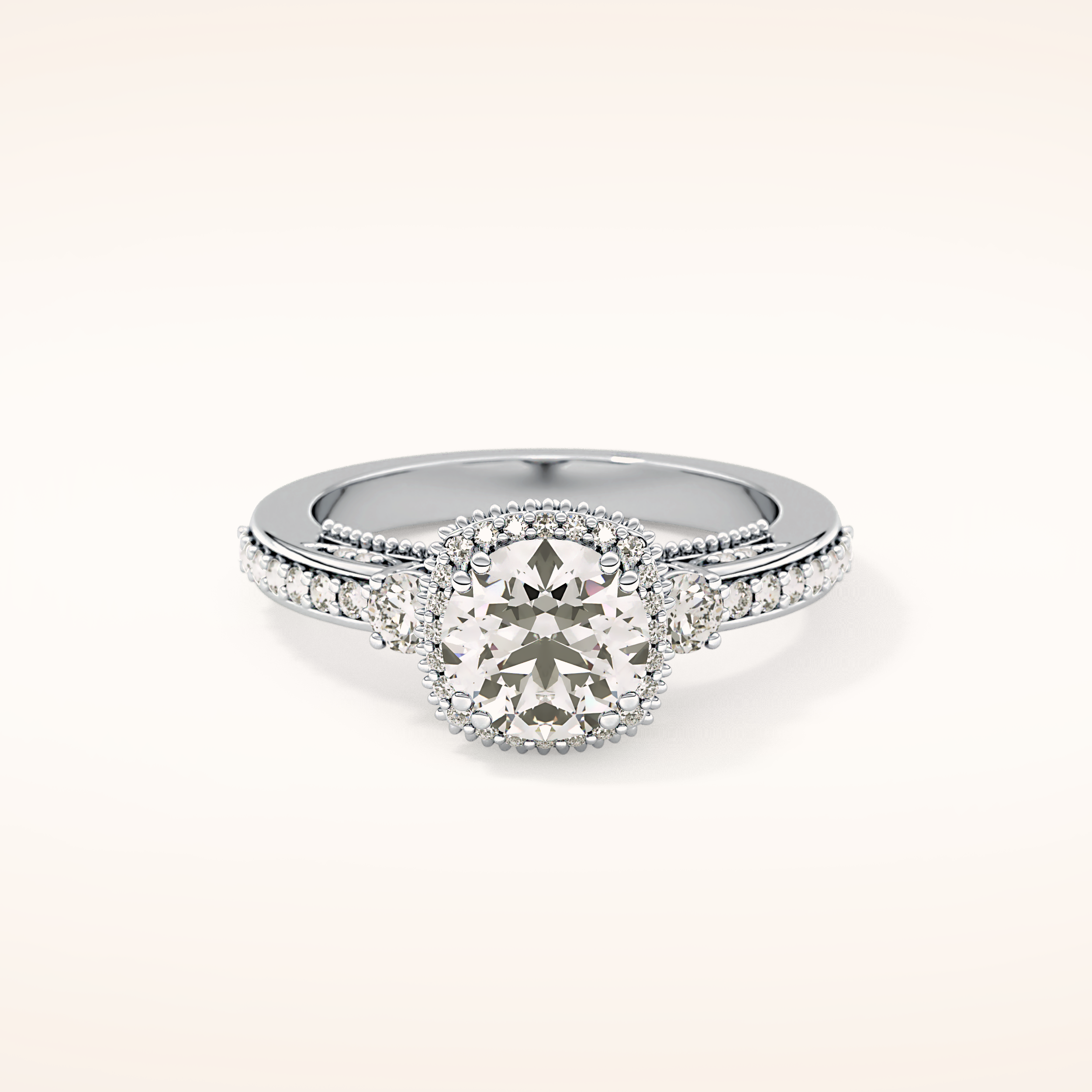 1.05 CT Round Shaped Cluster Moissanite Engagement Ring