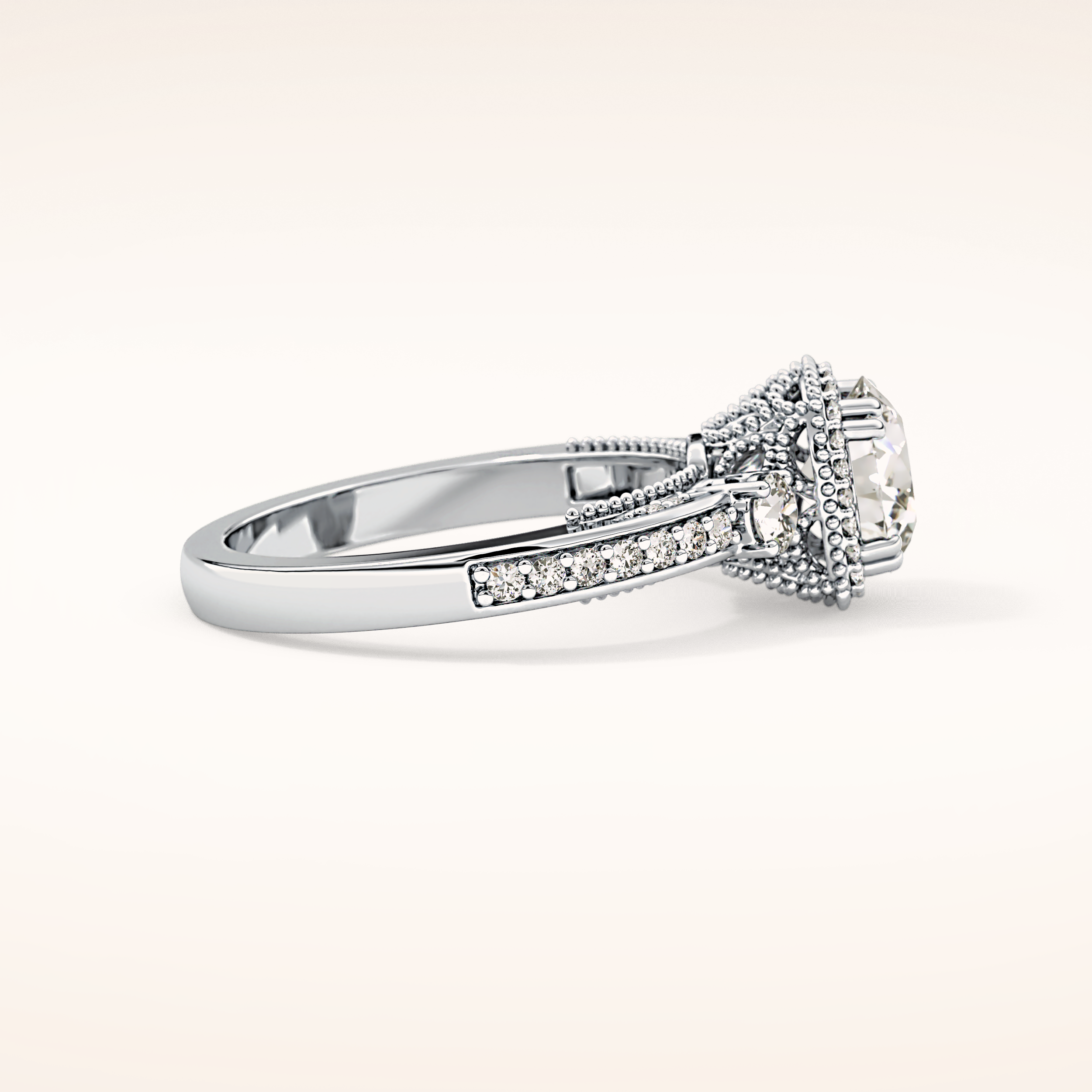 1.05 CT Round Shaped Cluster Moissanite Engagement Ring