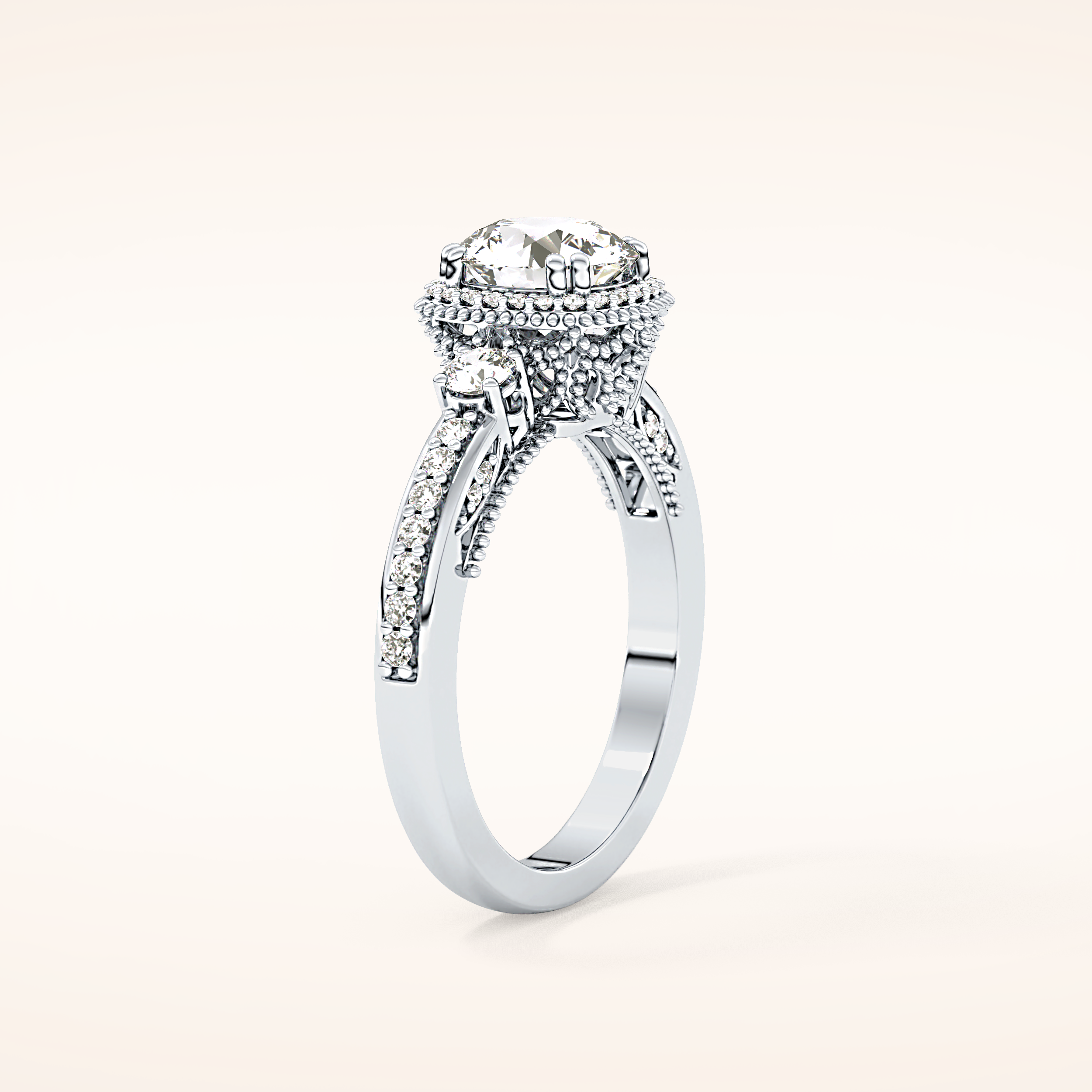 1.05 CT Round Shaped Cluster Moissanite Engagement Ring