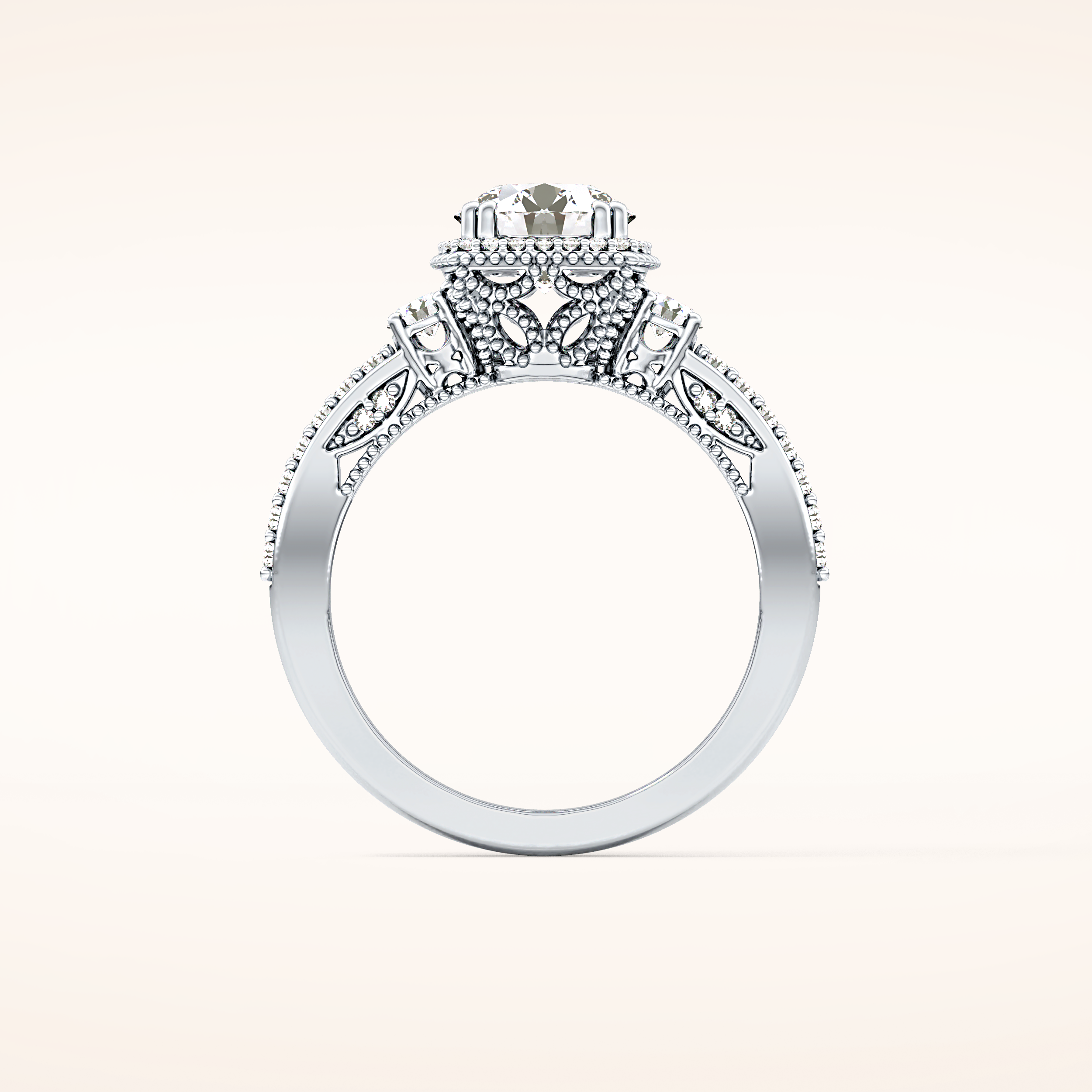 1.05 CT Round Shaped Cluster Moissanite Engagement Ring