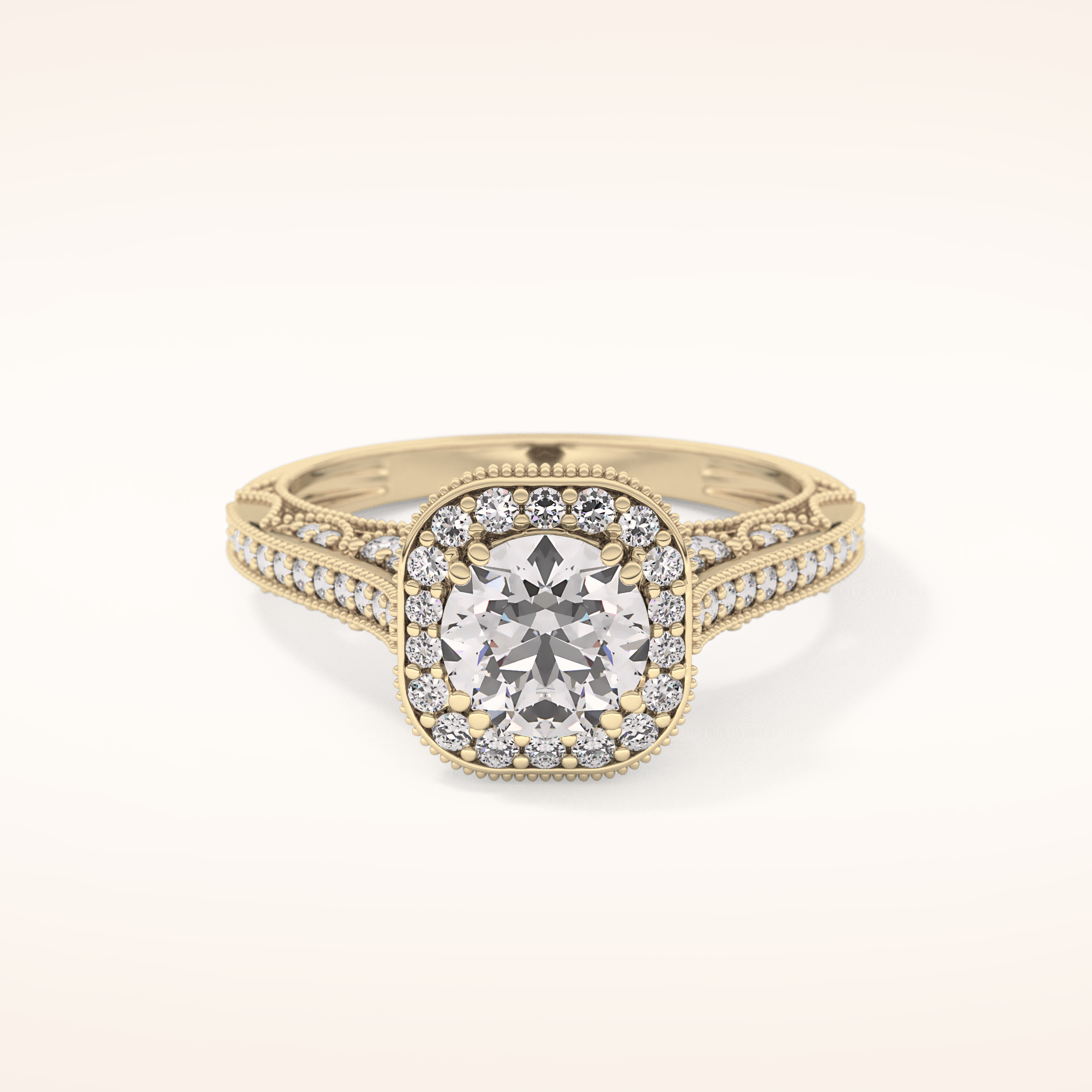 1.05 CT Round Shaped Halo & Pave Moissanite Engagement Ring