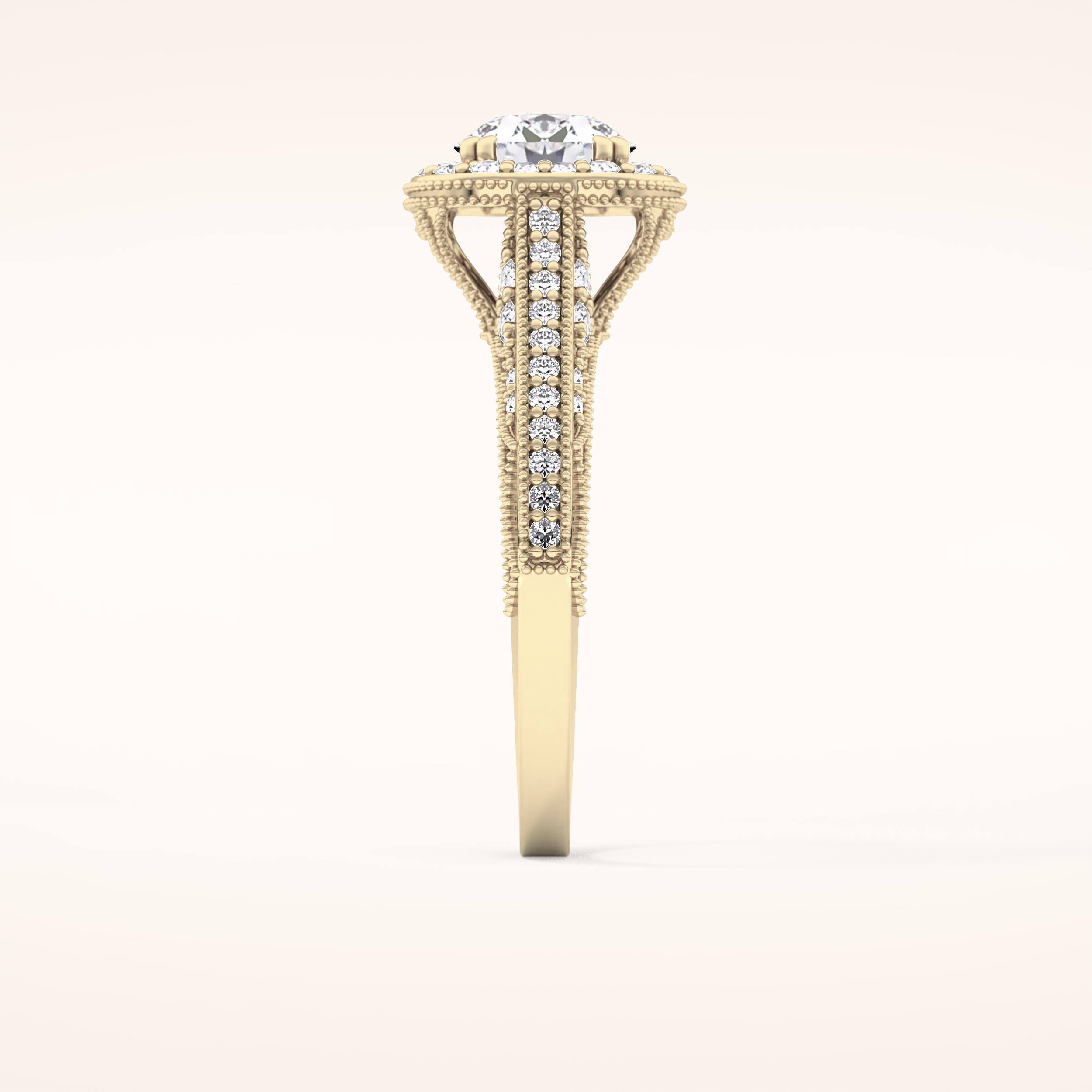 1.05 CT Round Shaped Halo & Pave Moissanite Engagement Ring