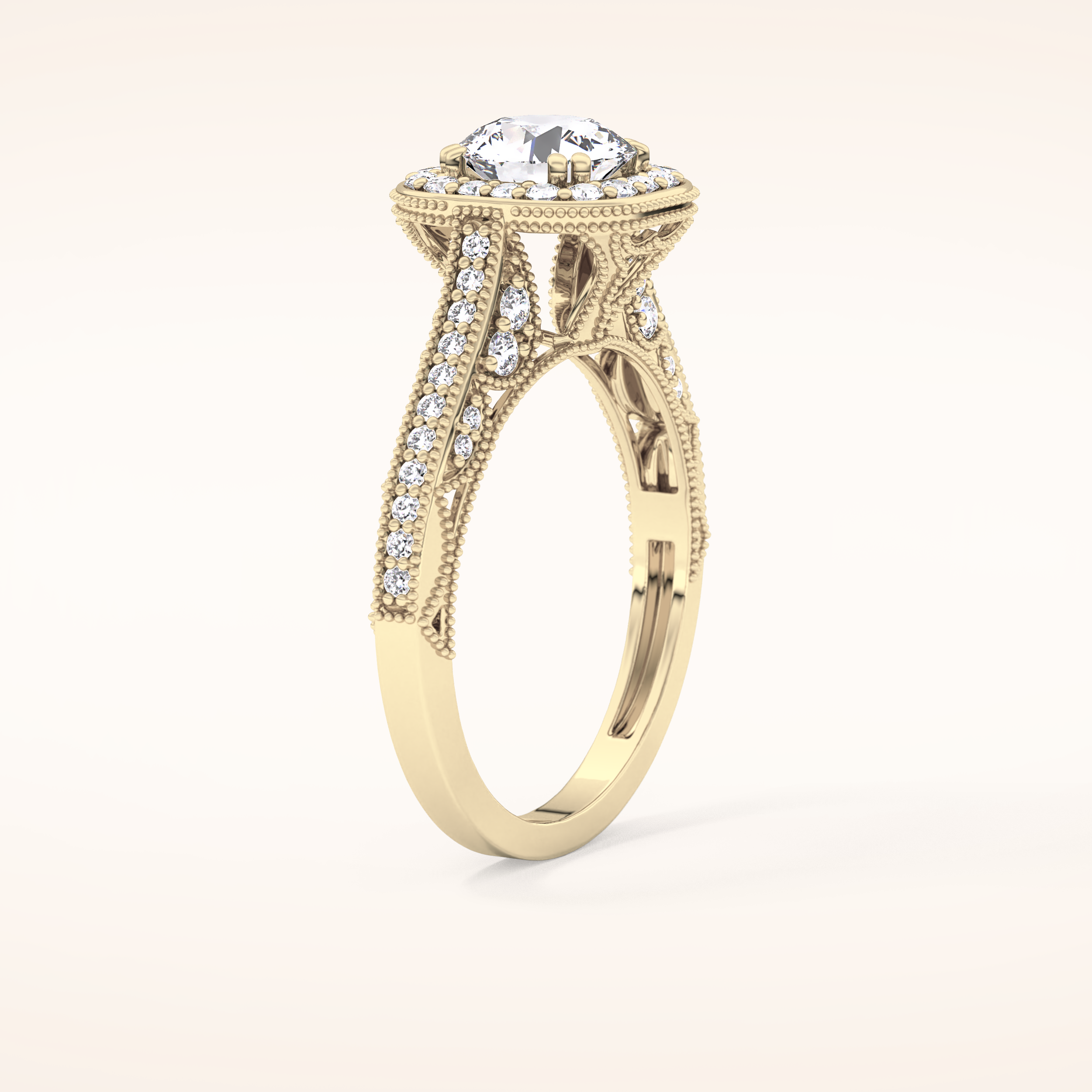 1.05 CT Round Shaped Halo & Pave Moissanite Engagement Ring