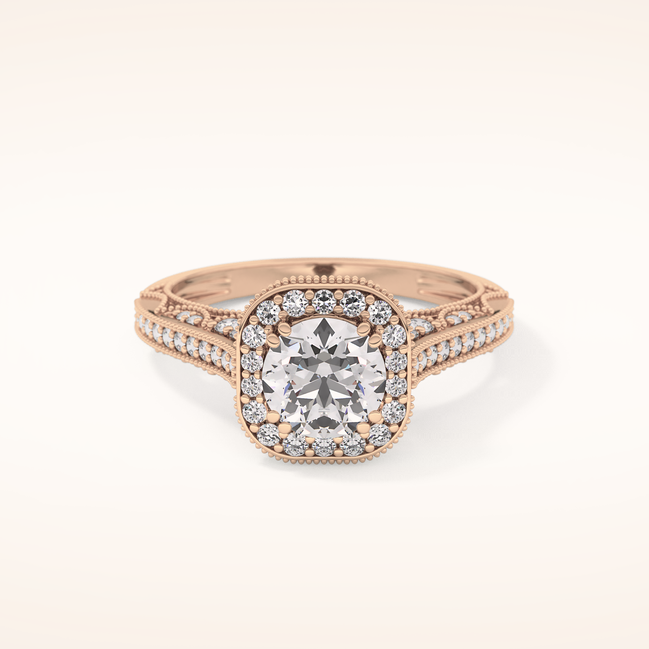 1.05 CT Round Shaped Halo & Pave Moissanite Engagement Ring