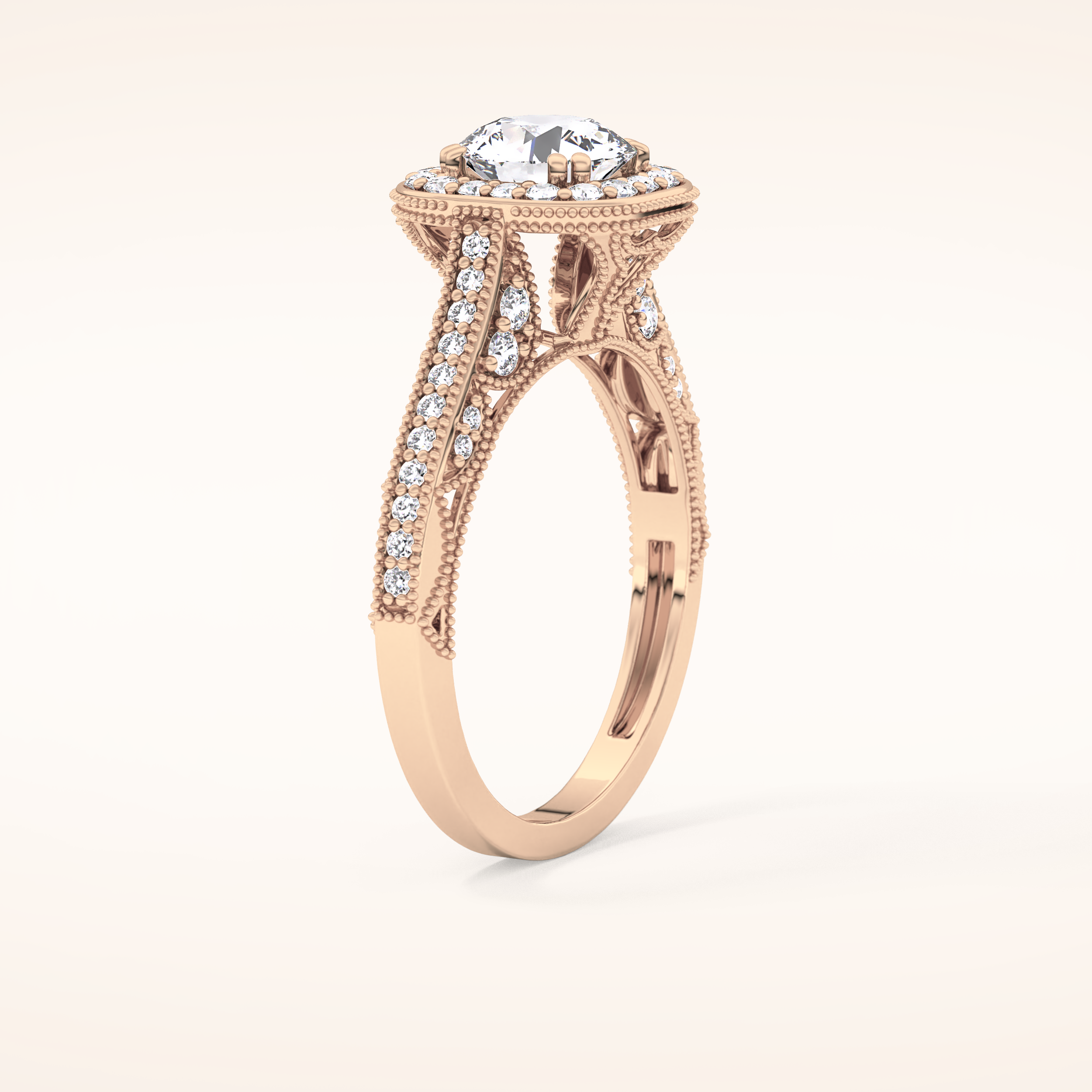1.05 CT Round Shaped Halo & Pave Moissanite Engagement Ring